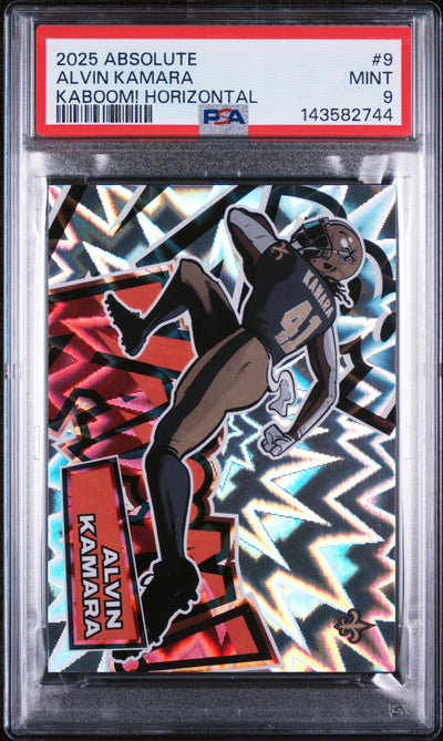 2025 Absolute Alvin Kamara #9 Kaboom! Horizontal PSA 9