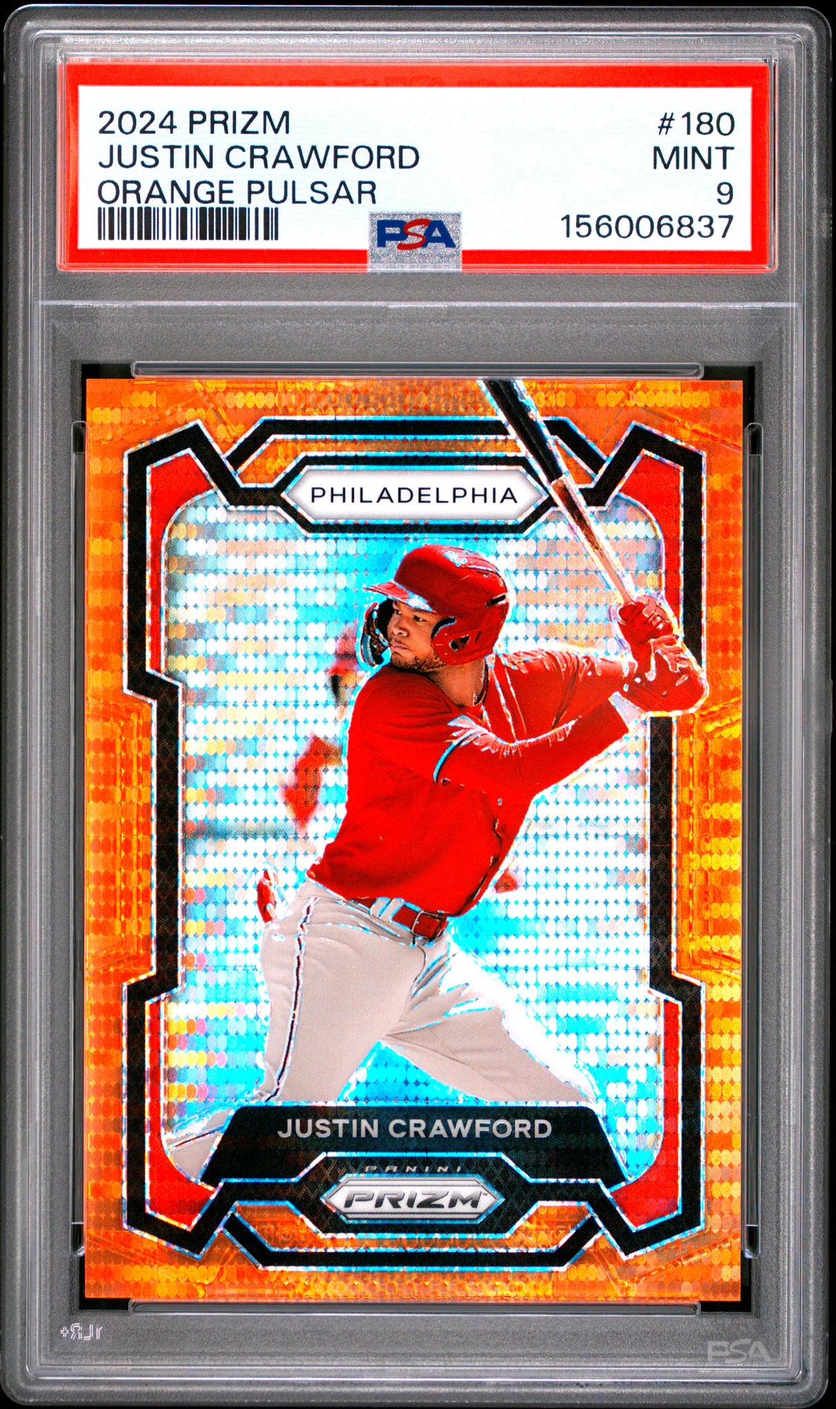 2024 Panini Prizm Orange Pulsar Justin Crawford #180 /399 PSA 9
