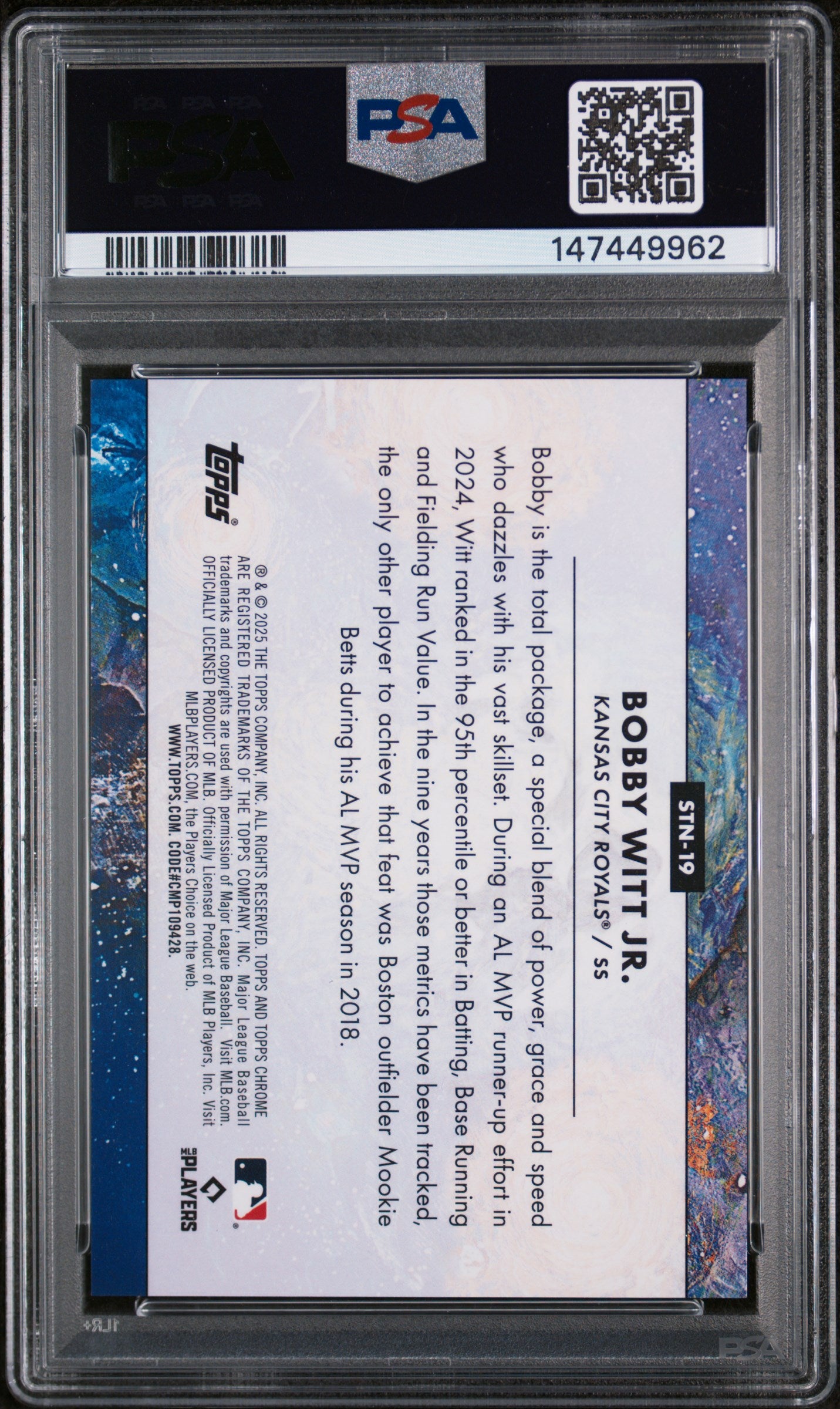2025 Topps Cosmic Chrome Stars In the Night Gold Interstellar Bobby Witt Jr. #19 PSA 9