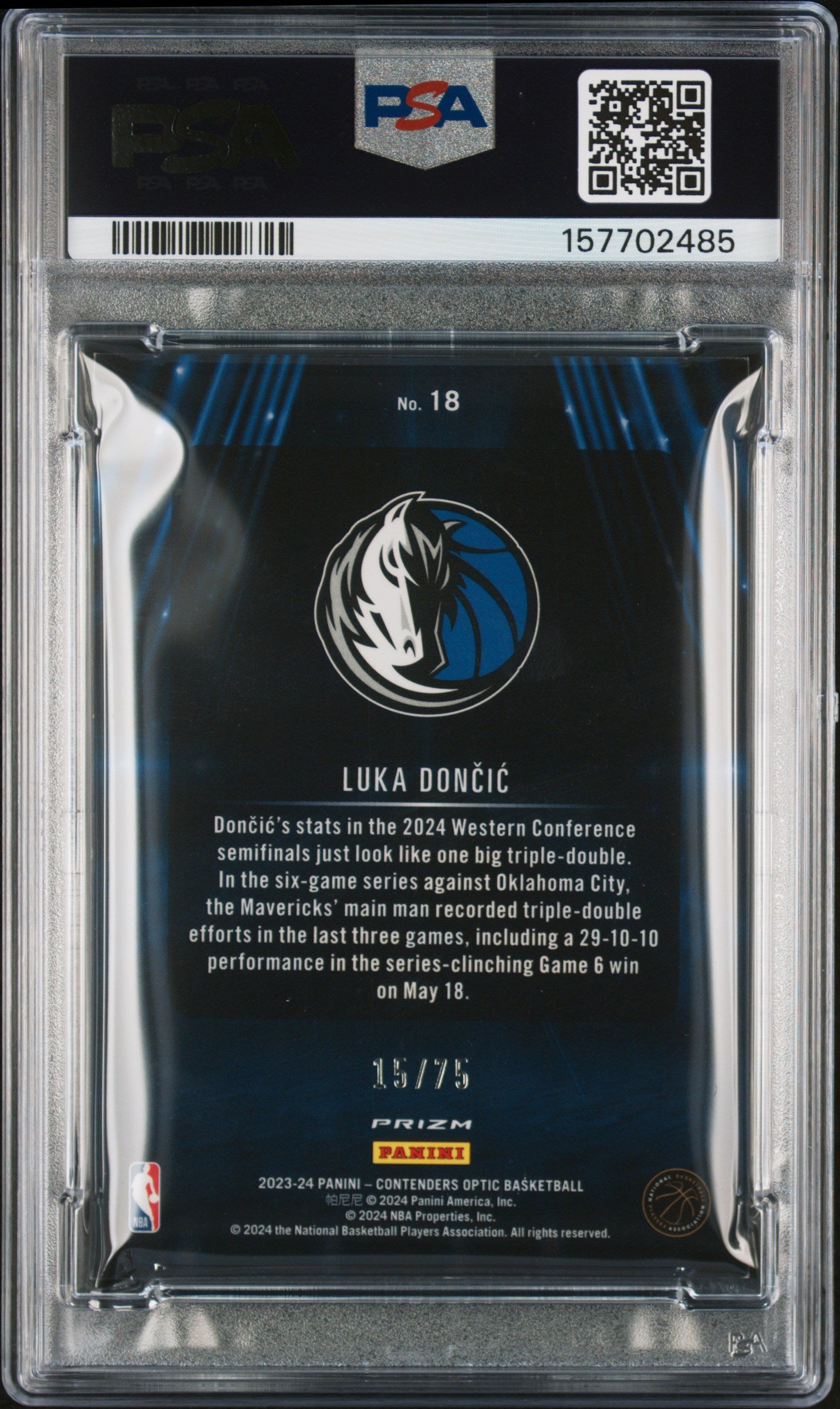 2023 Panini Contenders Optic Vips Blue Cracked Ice Luka Doncic #18 /75 PSA 8