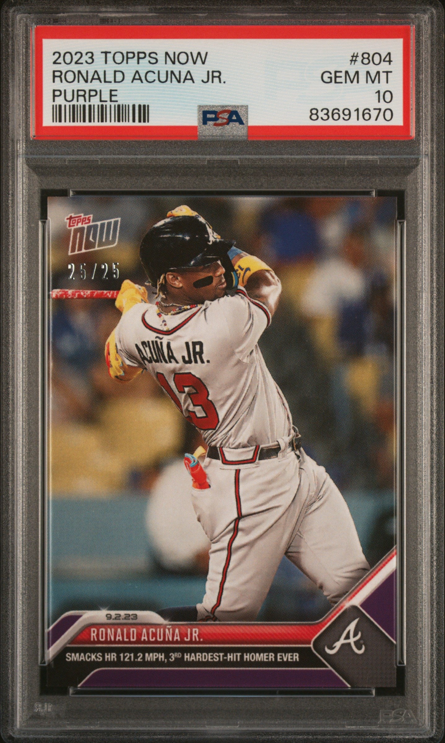 2023 Topps Now Purple Ronald Acuna Jr. #804 /25 25/25 PSA 10