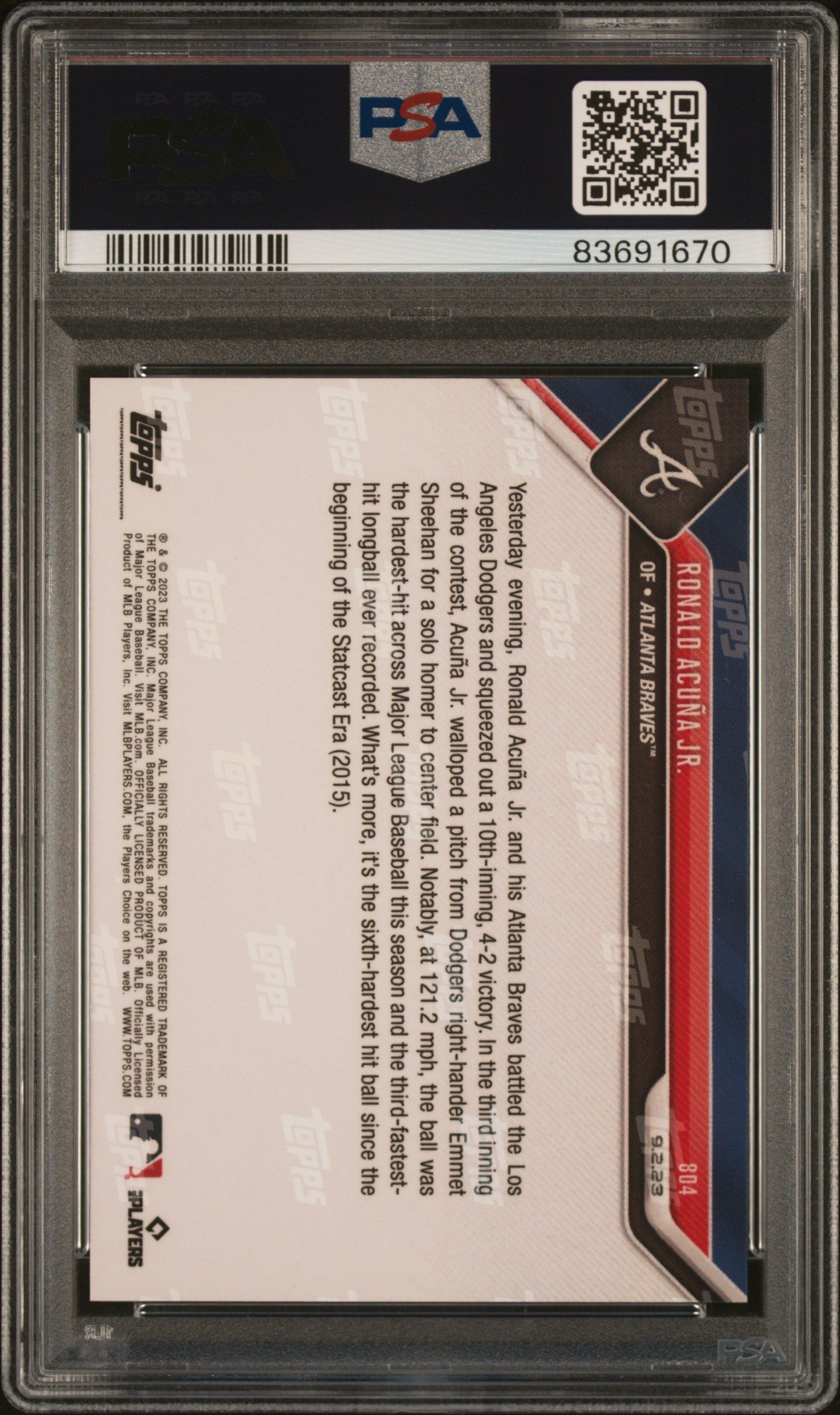 2023 Topps Now Purple Ronald Acuna Jr. #804 /25 25/25 PSA 10
