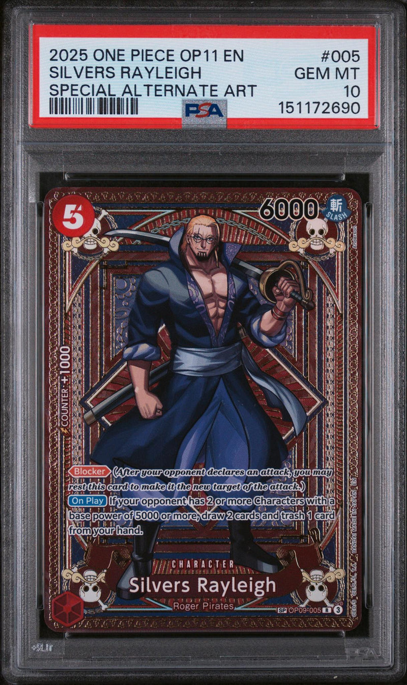 2025 One Piece OP11 Silvers Rayleigh #005 Special Alternate Art PSA 10