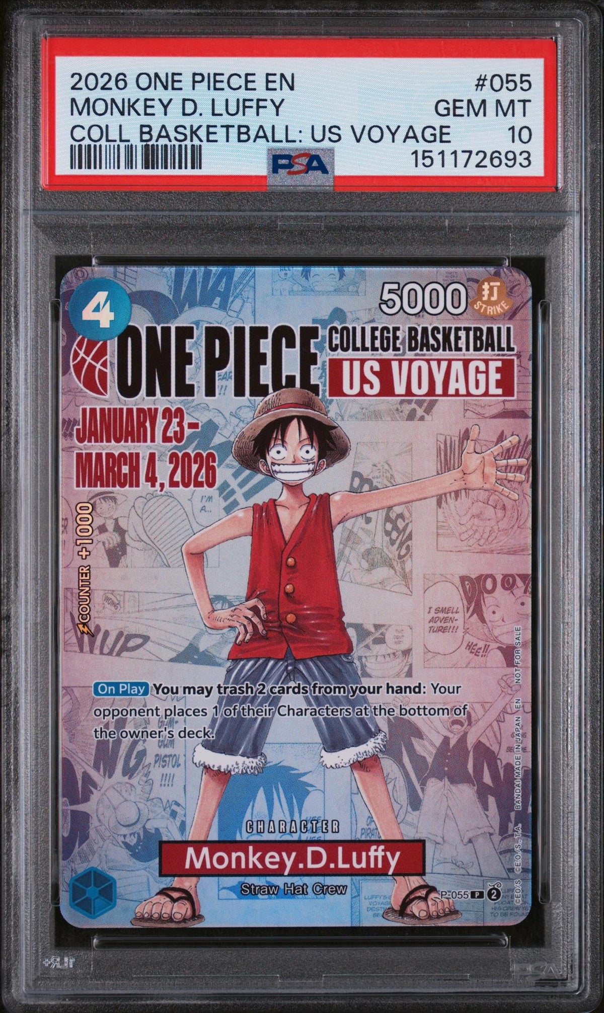 2026 One Piece US Voyage Monkey D. Luffy #055 PSA 10