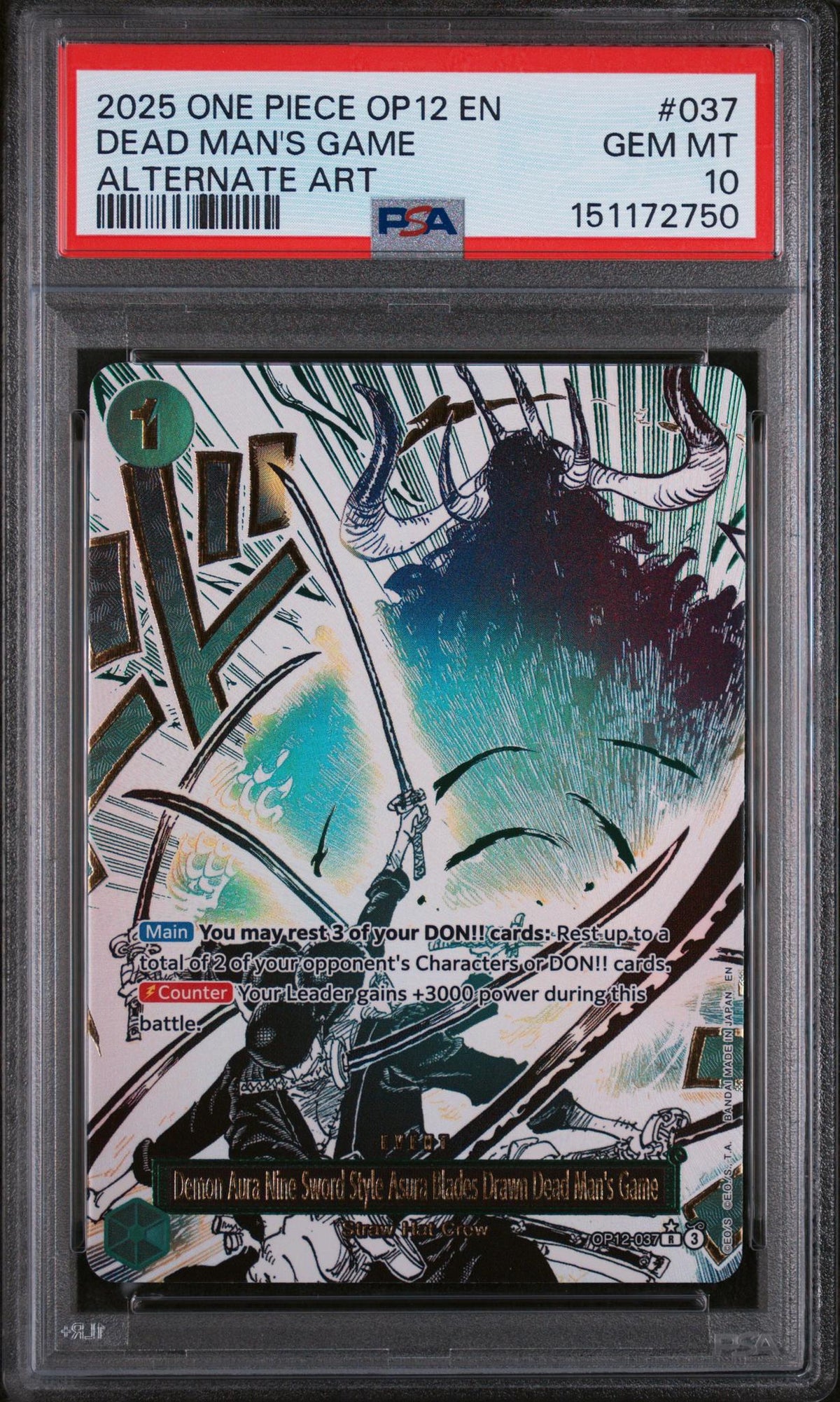 2025 One Piece OP12 Dead Man's Game #037 Alternate Art PSA 10