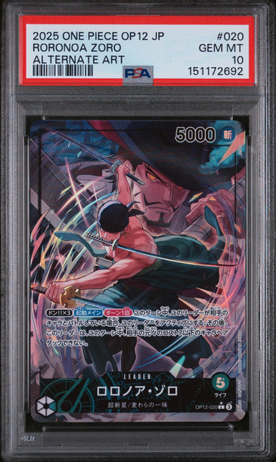 2025 One Piece Roronoa Zoro #020 Alternate Art PSA 10