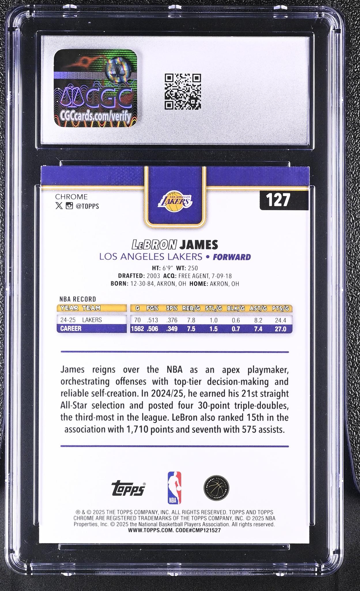 2025 Topps Chrome #127 LeBron James Pulsar Refractor CGC 9