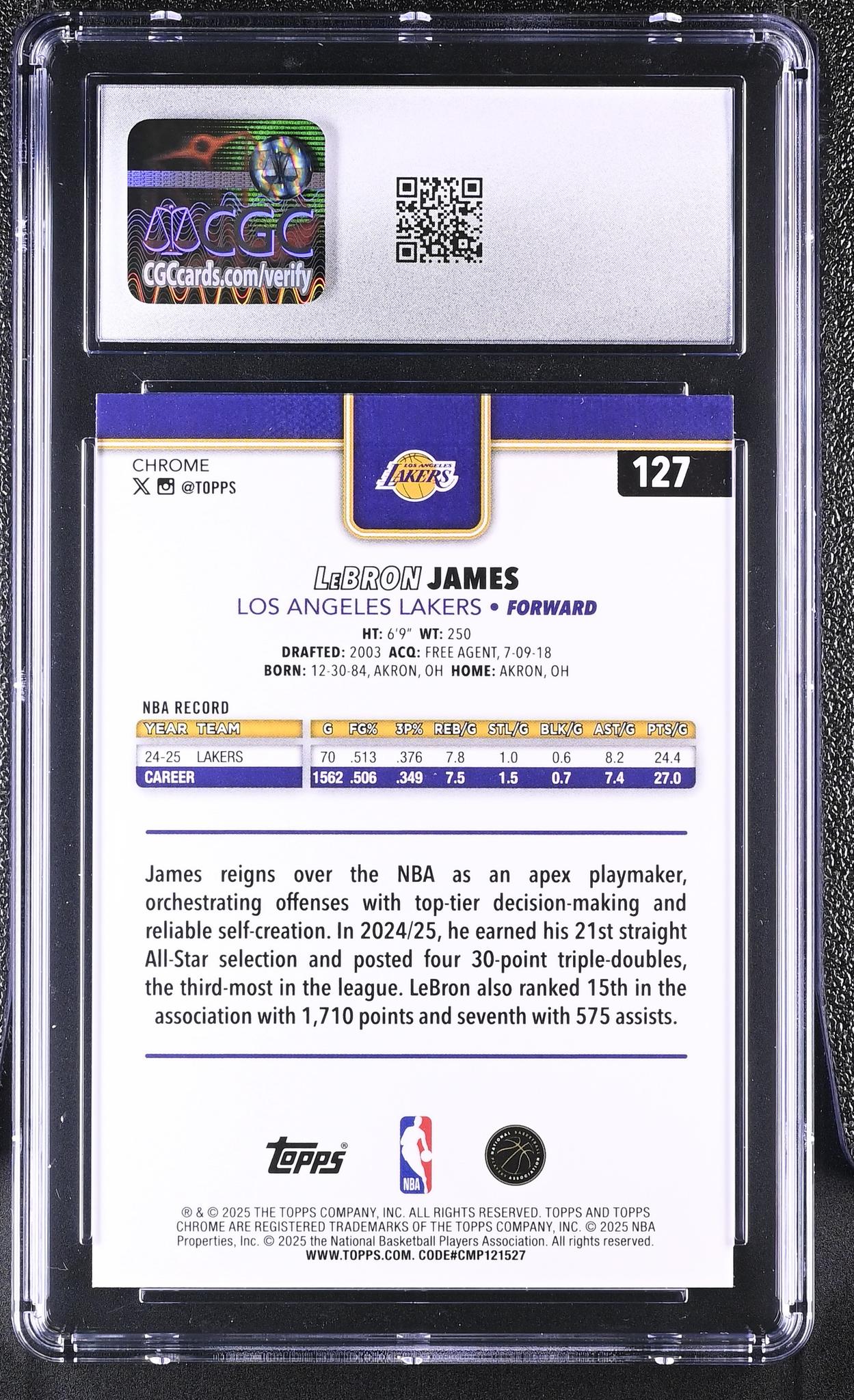 2025 Topps Chrome #127 LeBron James Pulsar Refractor CGC 8.5