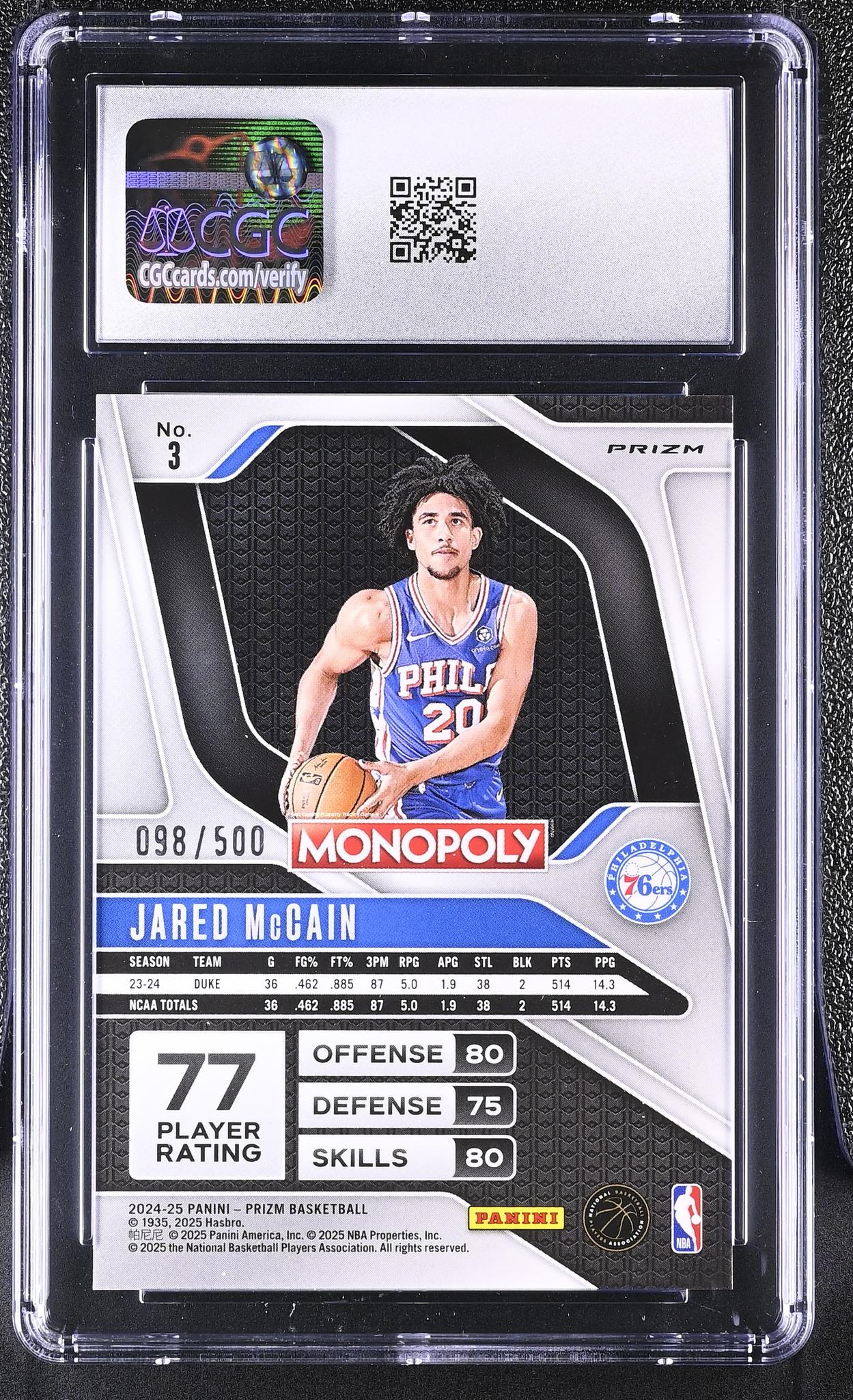 2024 Prizm #3 Jared McCain Monopoly /500 CGC 10