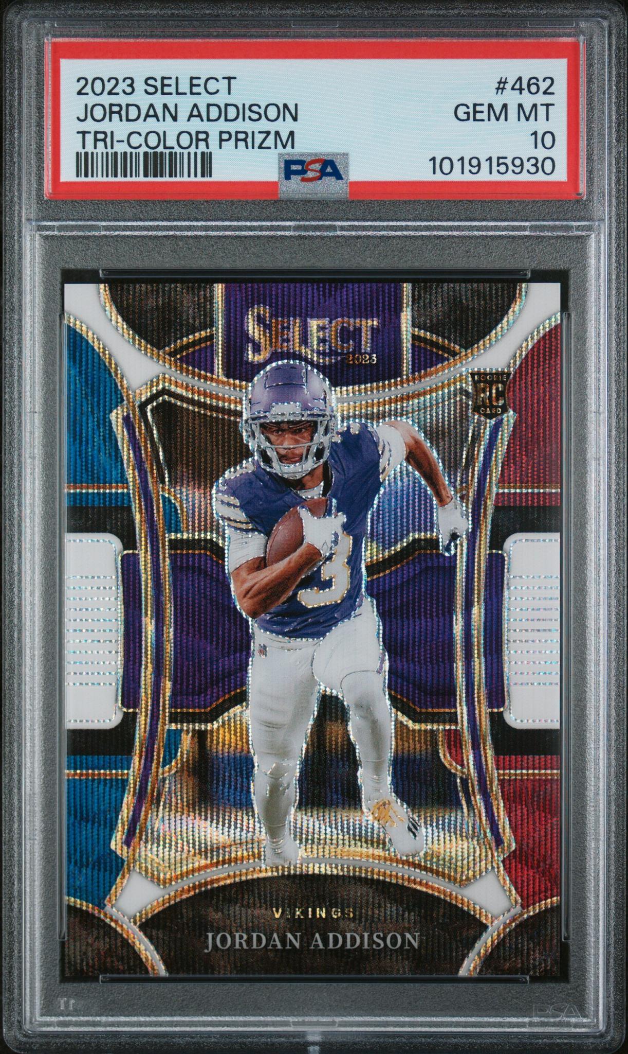 2023 Panini Select Prizm Tri Color Jordan Addison #462 149/149 PSA 10