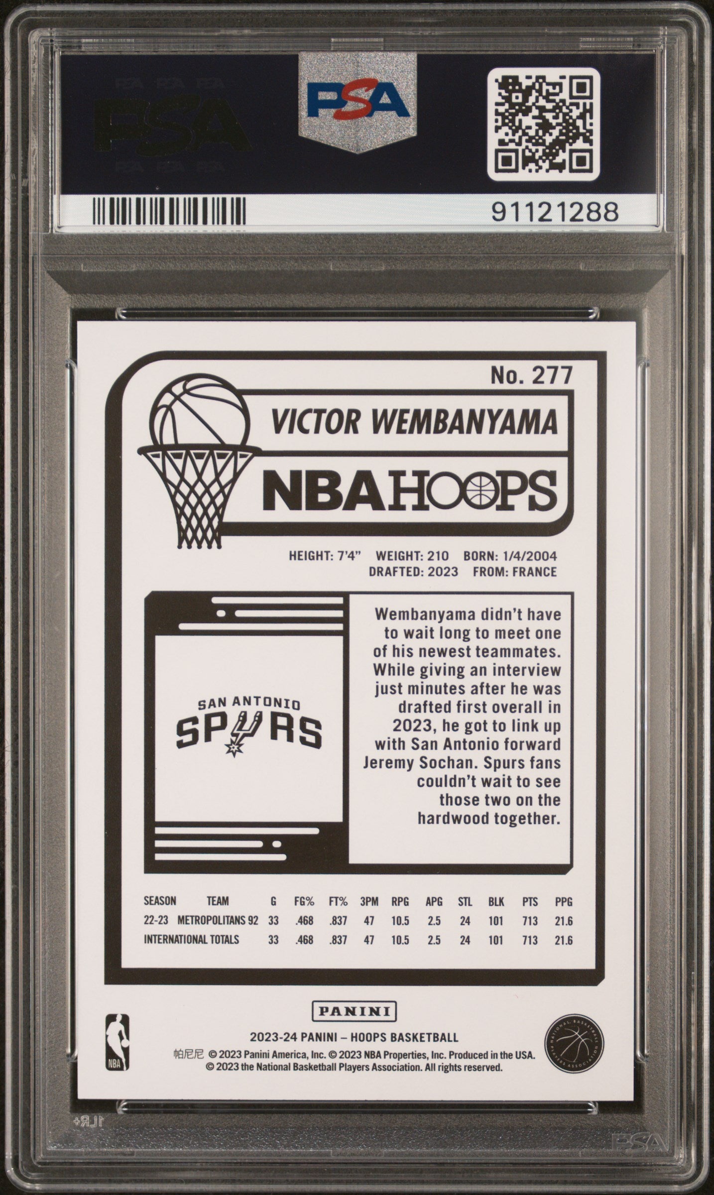 2023 Hoops Victor Wembanyama #277 PSA 10