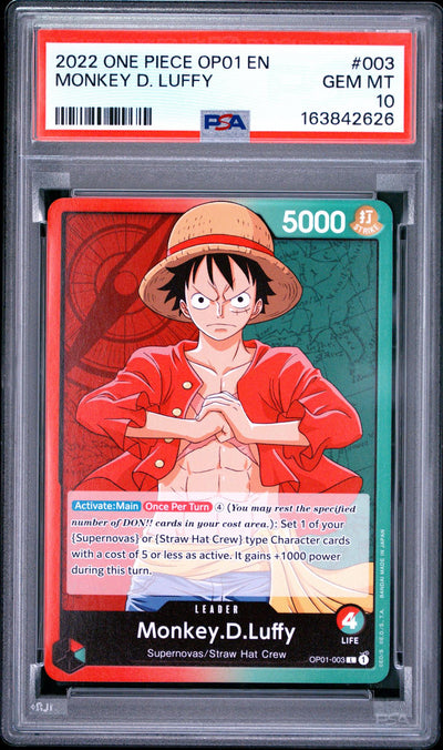 One Piece Card Game Monkey D. Luffy #003 Leader PSA 10