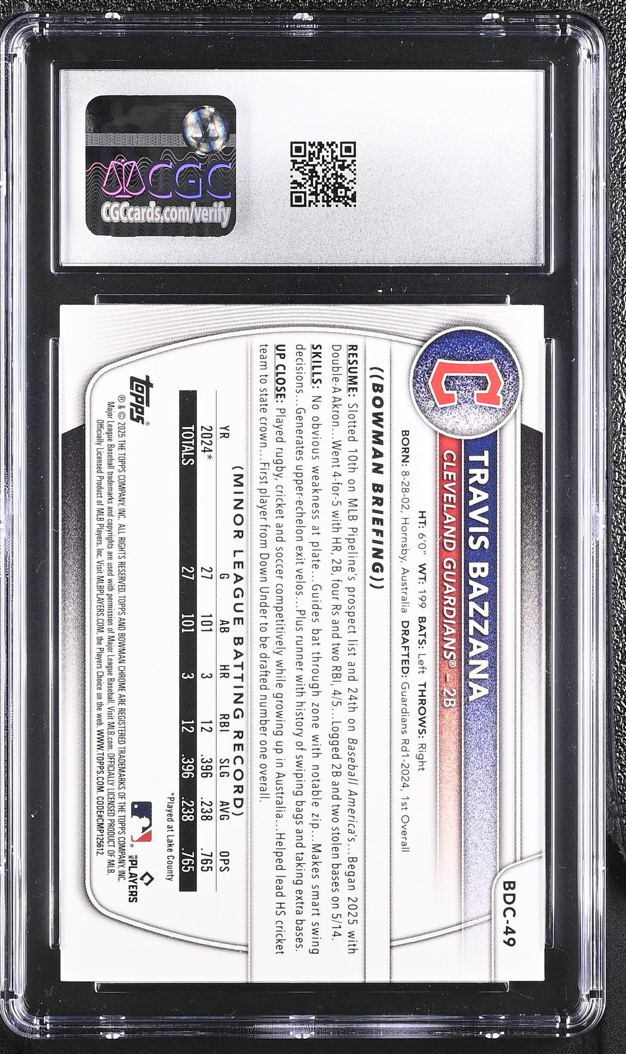 2025 Bowman Draft Chrome # Travis Bazzana Steel Metal Refractor /100 CGC 9.5