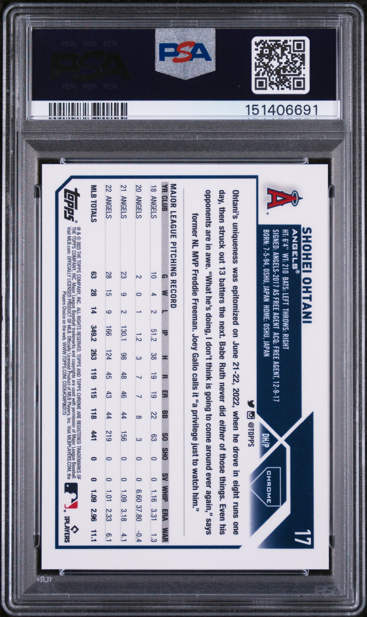 2023 Topps Chrome Shohei Ohtani #17 SP PSA 9