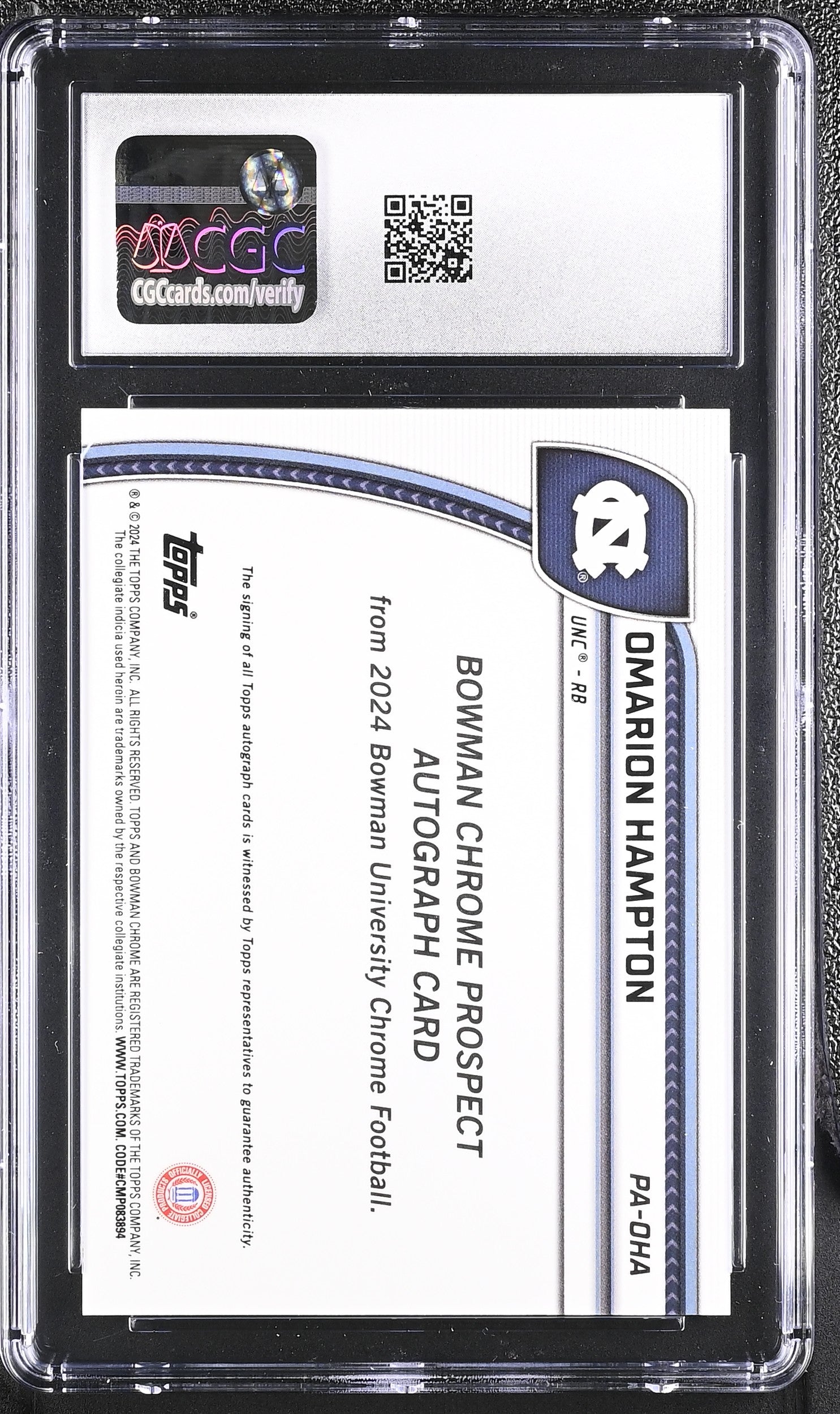 2024 Bowman Chrome #PA-OHA Omarion Hampton Prospect Autographs Auto CGC 10