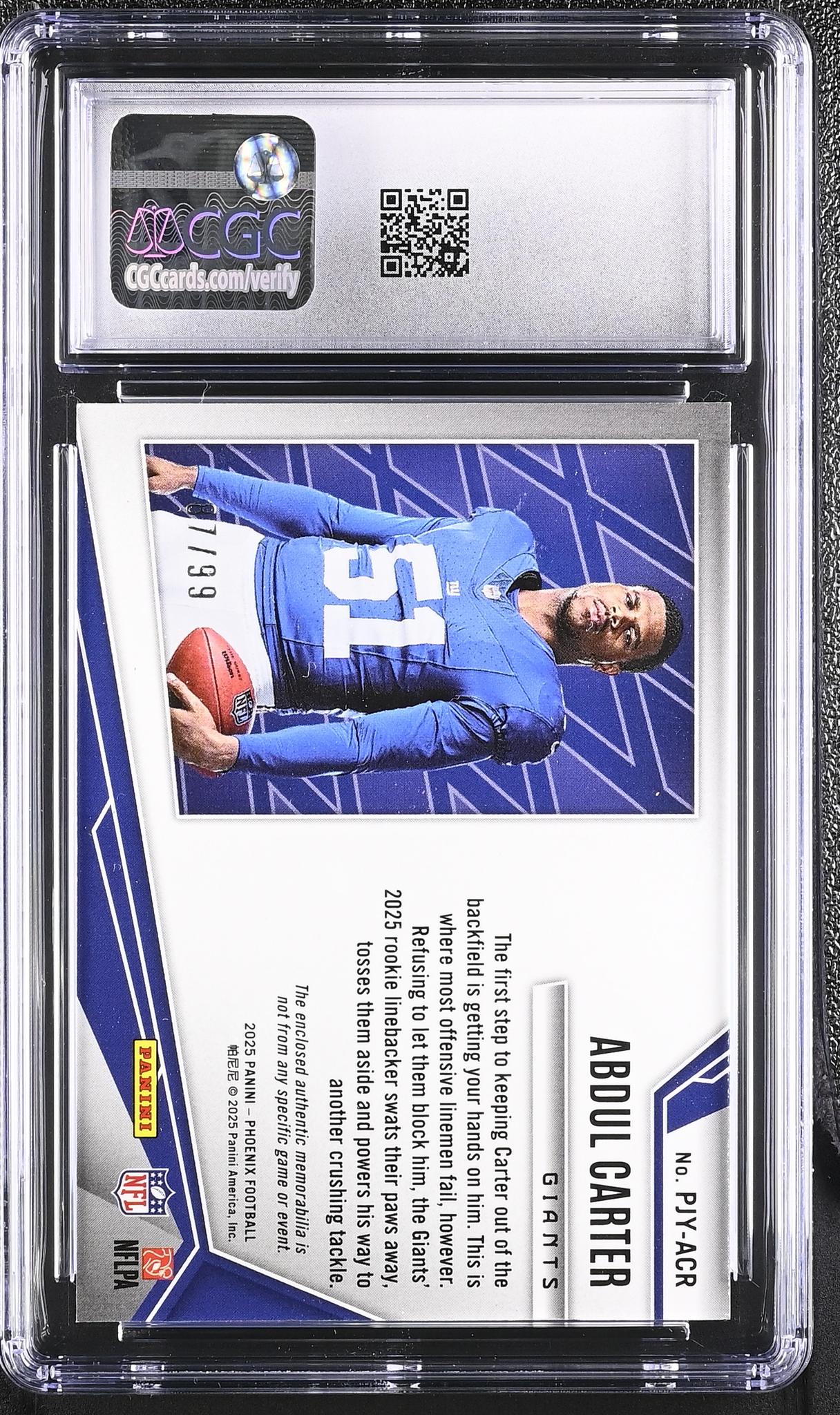 2025 Phoenix #PJY-ACR Abdul Carter Rookie Phenom Jerseys /99 CGC 10