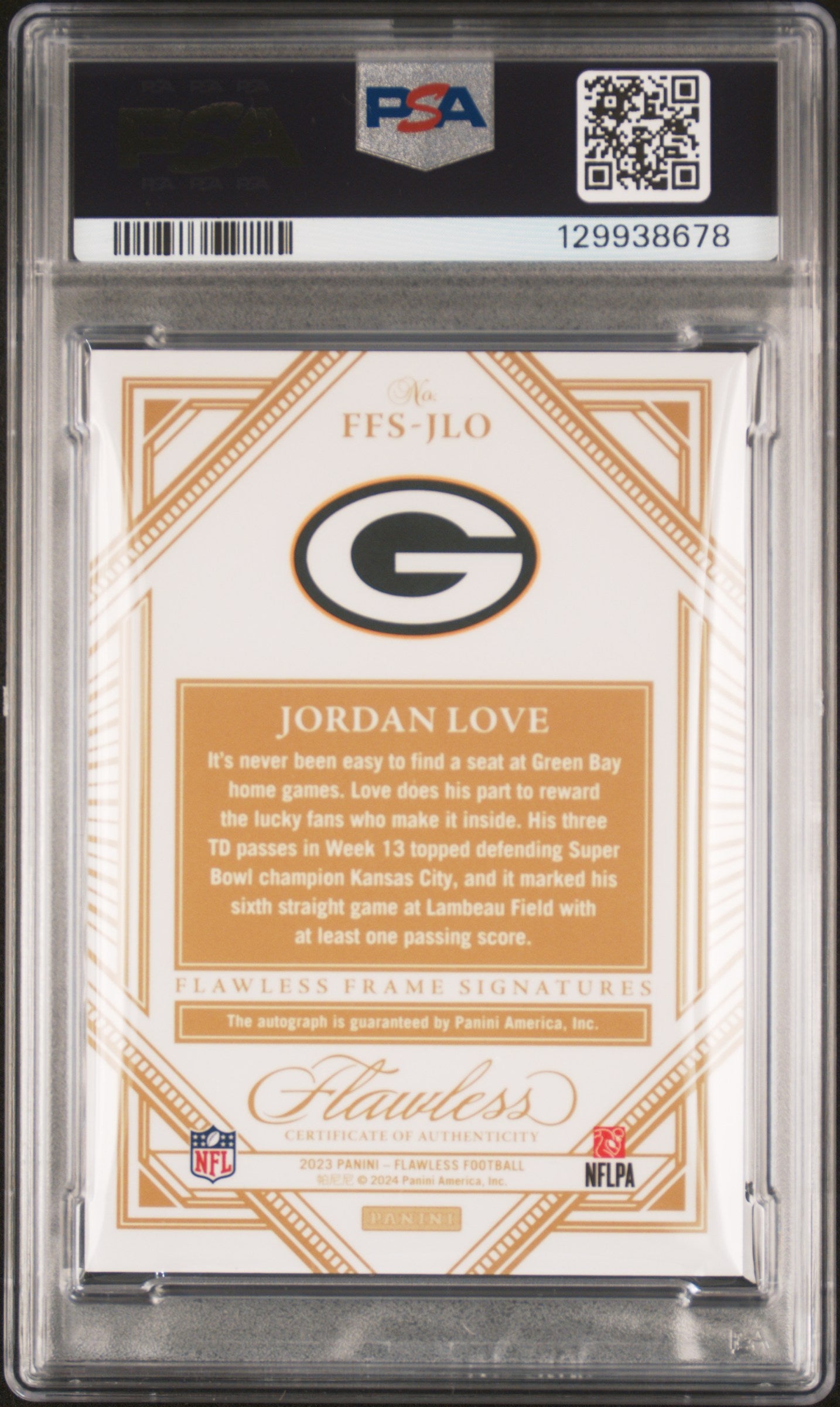 2023 Panini Flawless Flawless Frame Signatures Silver Jordan Love #FFSJLO /20 PSA 10
