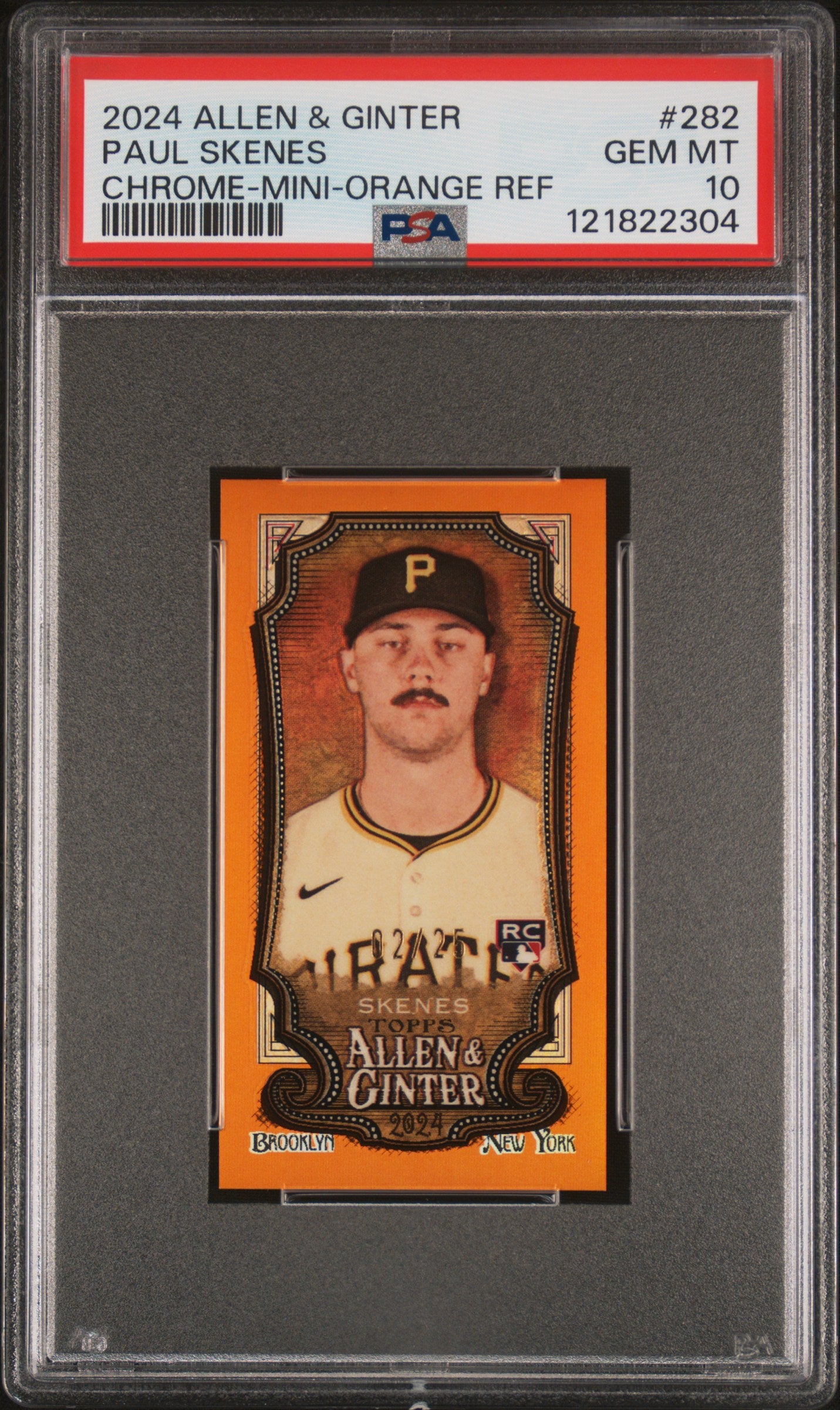 2024 Topps Allen & Ginter Chrome-Mini-Orange Ref Paul Skenes #282 /25 PSA 10