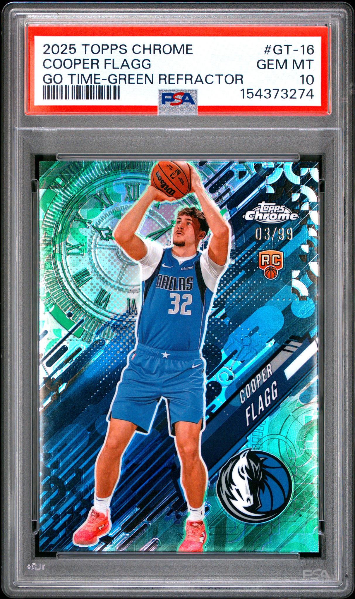 2025 Topps Chrome Go Time Green Refractor Cooper Flagg #GT-16 /99 PSA 10