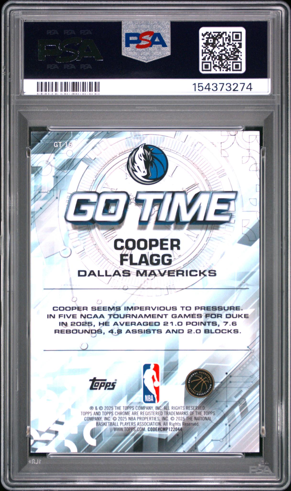 2025 Topps Chrome Go Time Green Refractor Cooper Flagg #GT-16 /99 PSA 10