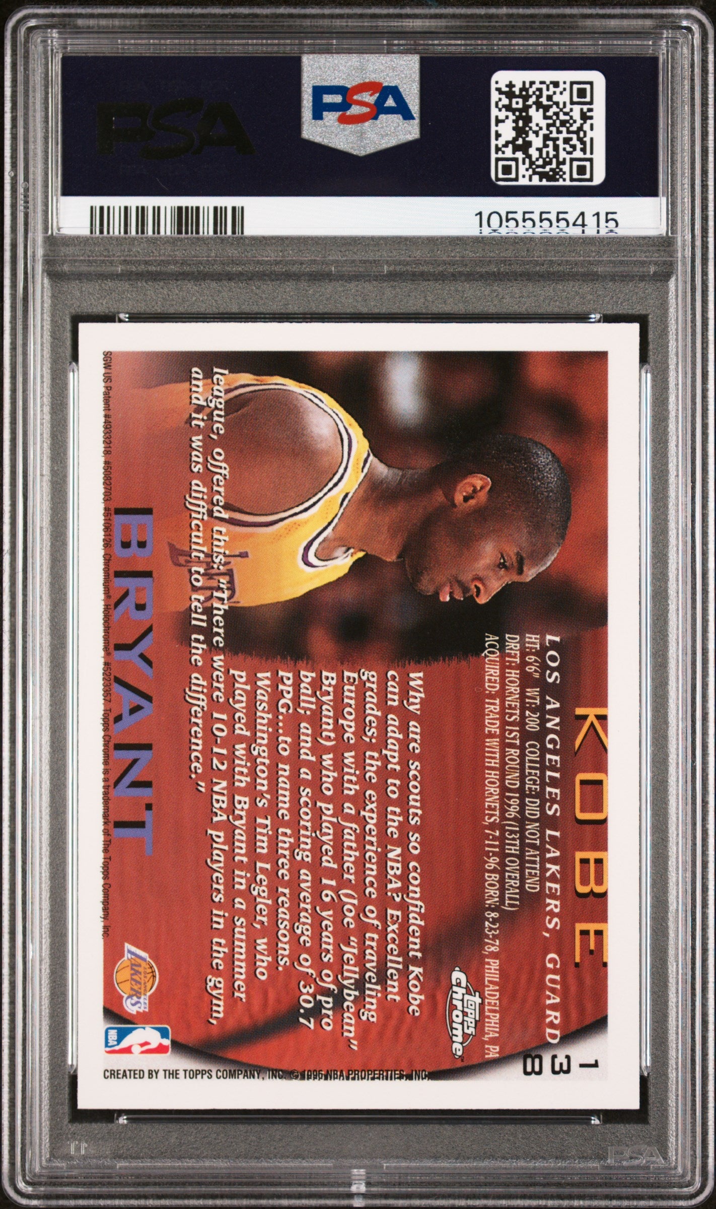 1996 Topps Chrome Kobe Bryant #138 PSA 7