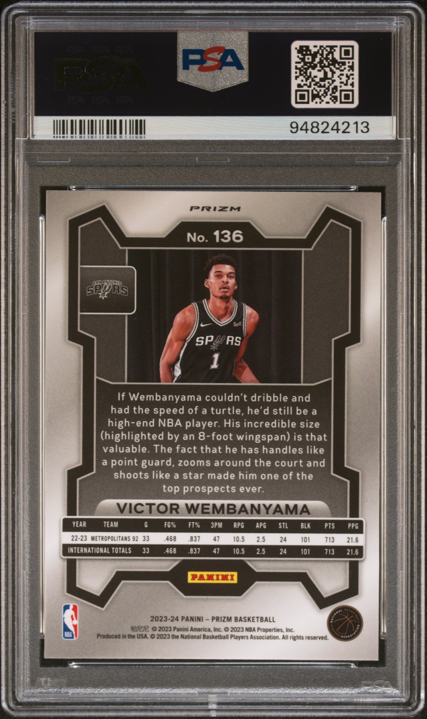 2023 Panini Prizm Silver Prizm Victor Wembanyama #136 PSA 10