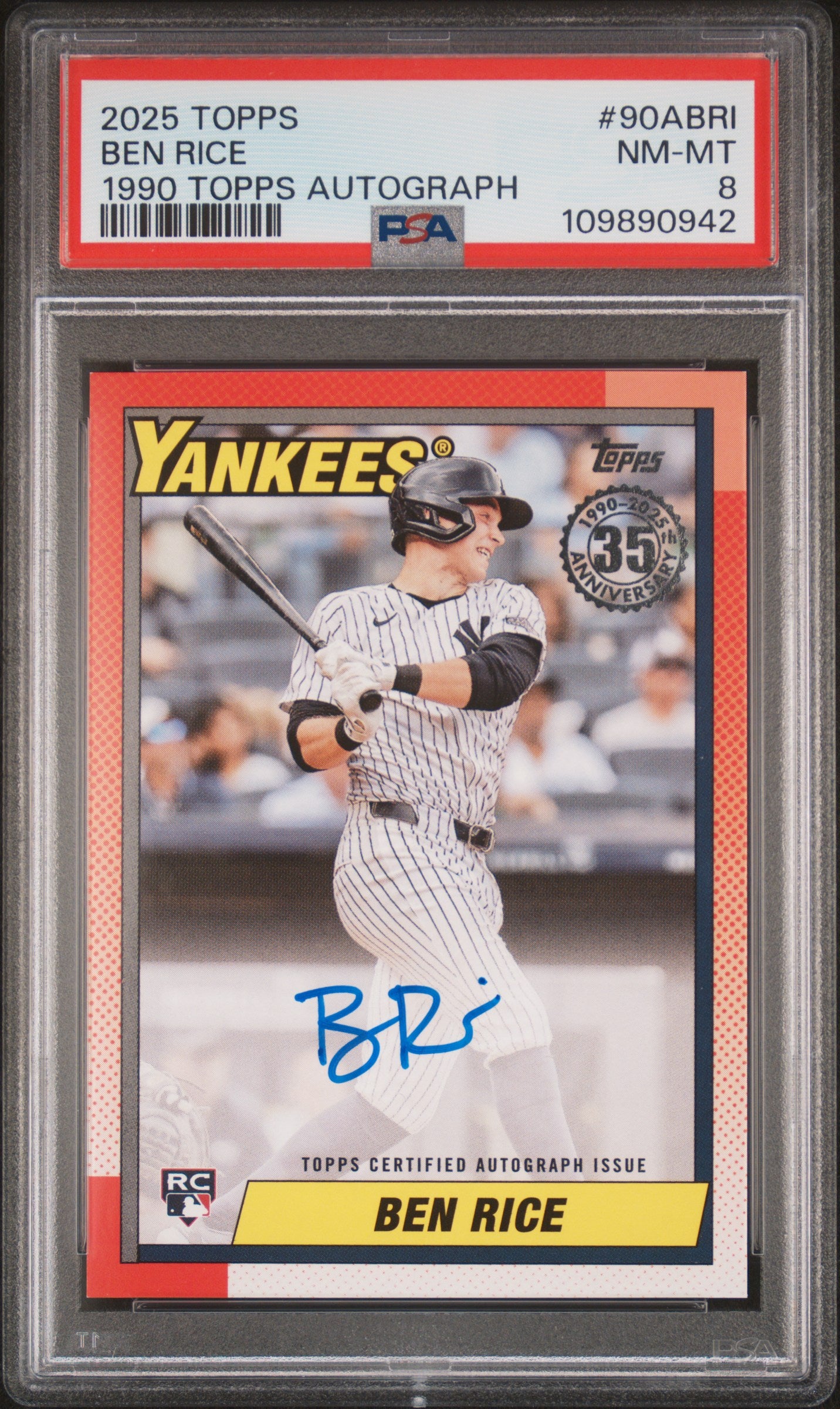 2025 Topps '90 Topps Autograph Ben Rice #90A-BRI PSA 8 109890942