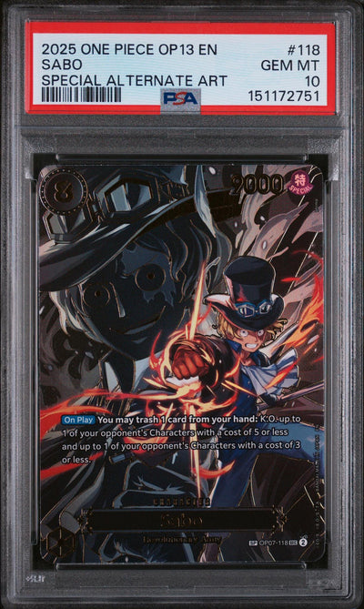 2025 One Piece Card Game Sabo #118 Special Alternate Art PSA 10