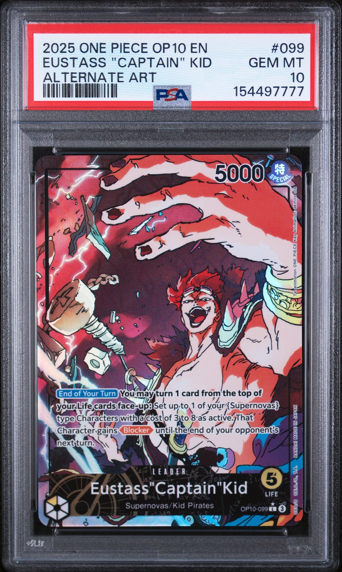 2025 One Piece Eustass "Captain" Kid #099 Alternate Art PSA 10