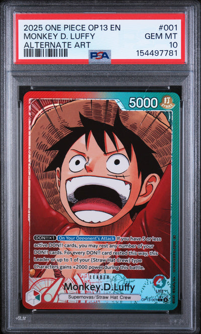 2025 One Piece OP13 Monkey D. Luffy #001 Alternate Art PSA 10