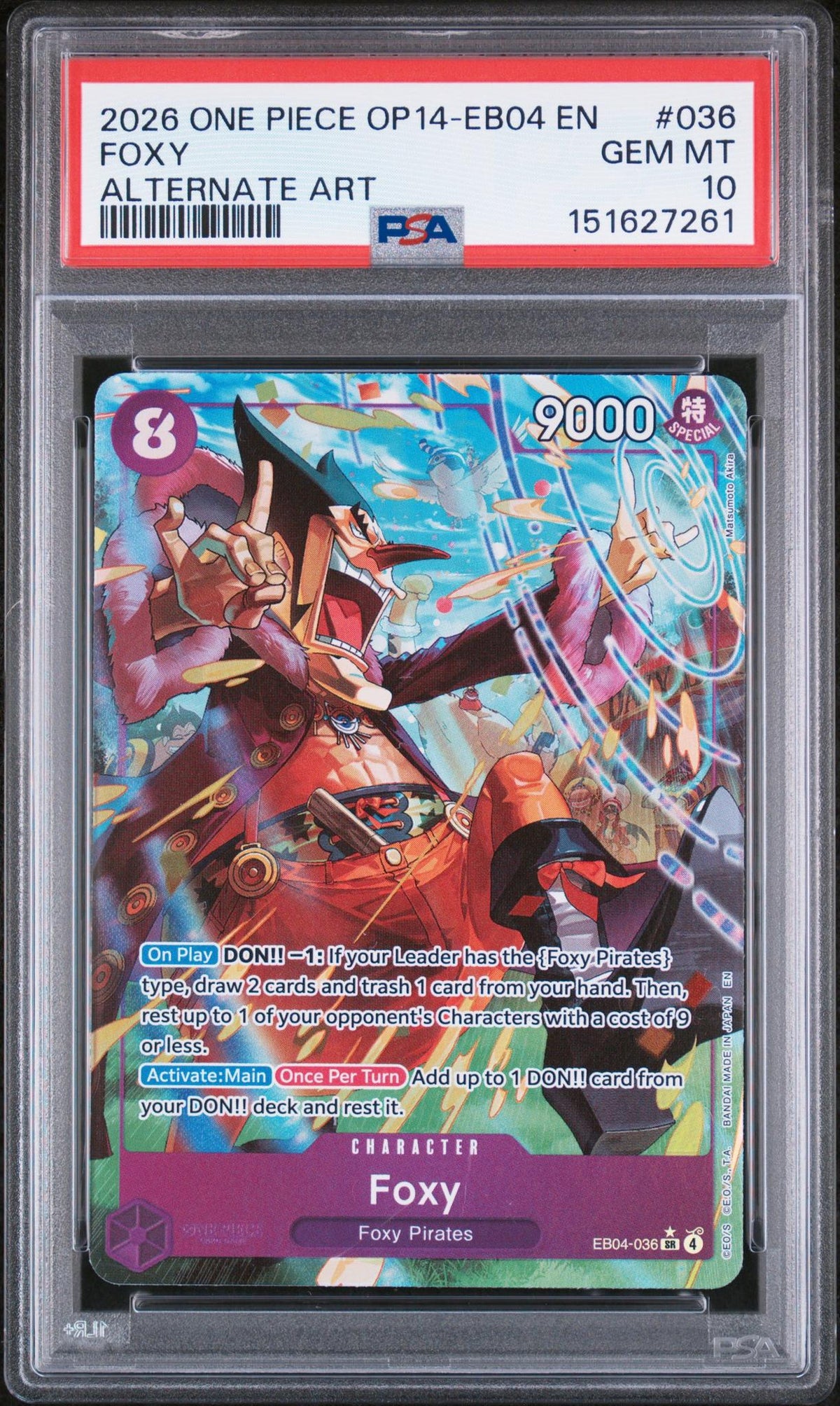 2026 One Piece Card Game Foxy #036 Alternate Art PSA 10