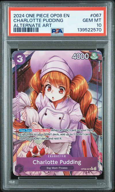 One Piece Card Game Charlotte Pudding OP08-067 Alternate Art PSA 10