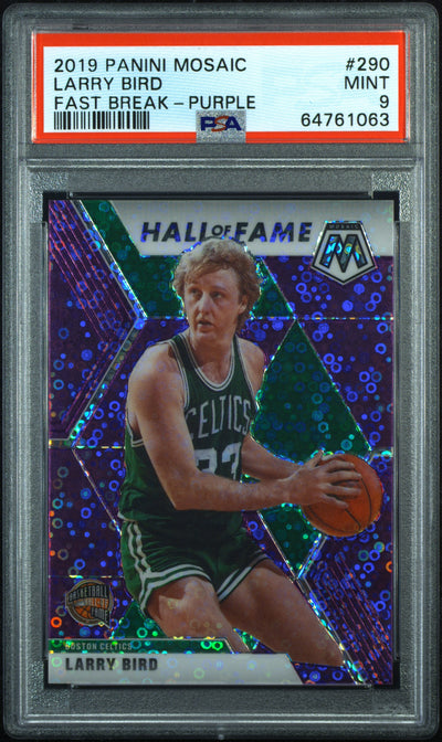 2019 Panini Mosaic Larry Bird #290 Hall of Fame Fast Break Purple /50 PSA 9