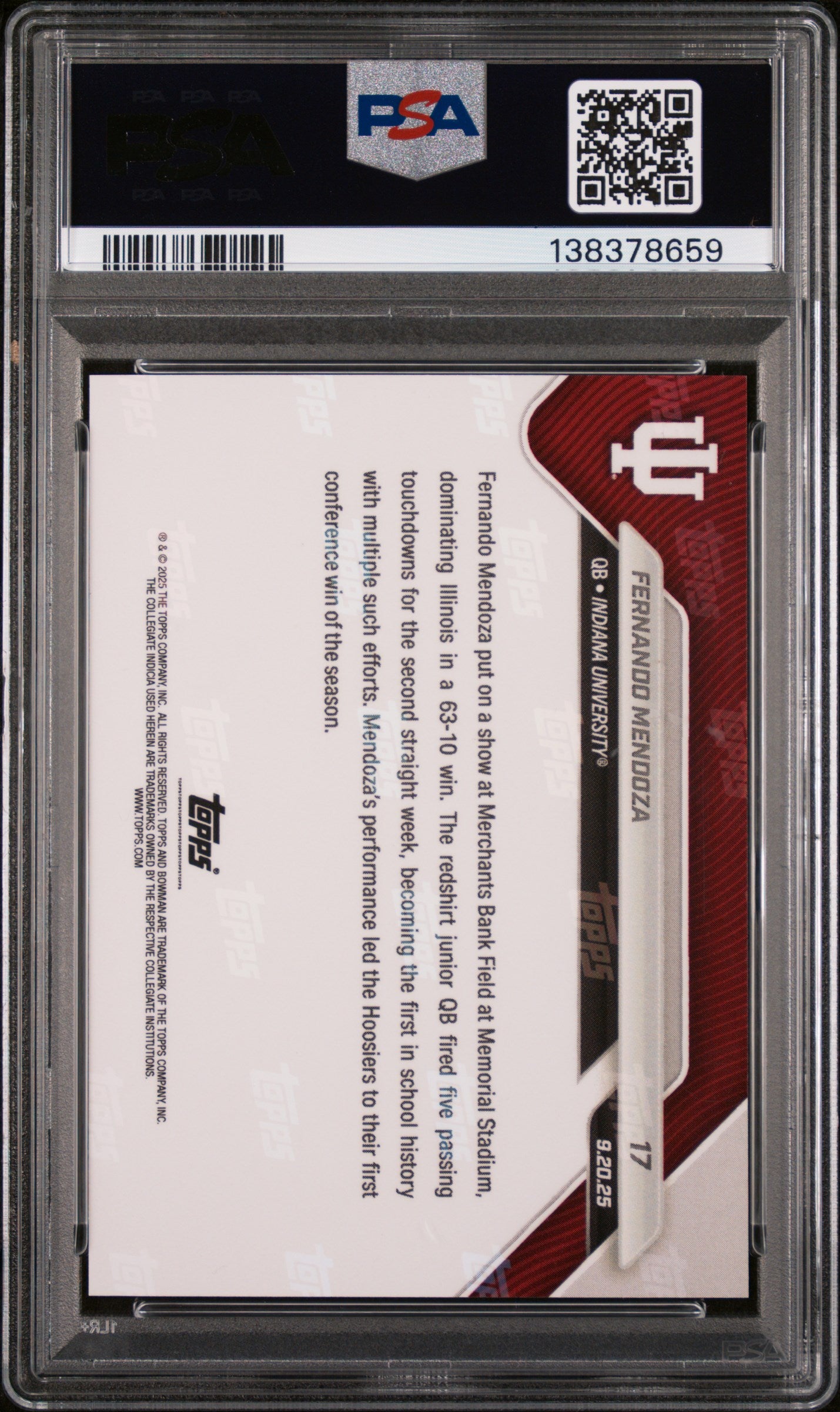 2025 Bowman University Now Fernando Mendoza #17 /2733 PSA 9