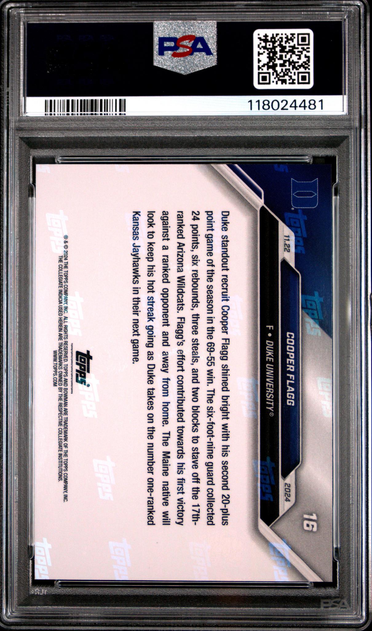 2024 Bowman University Now Cooper Flagg #16 /6257 PSA 10