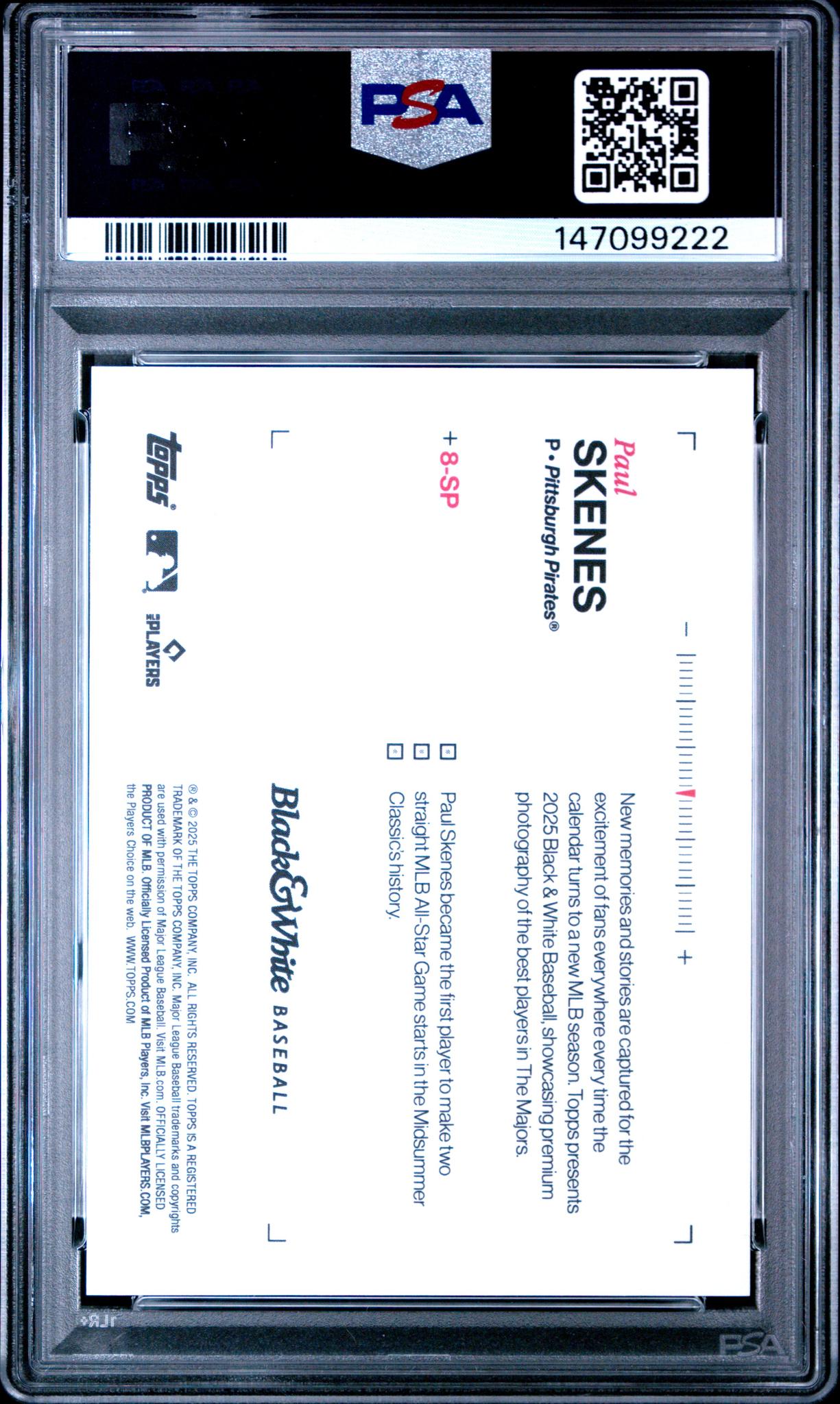 2025 Topps Black & White Paul Skenes #8-SP PSA 10
