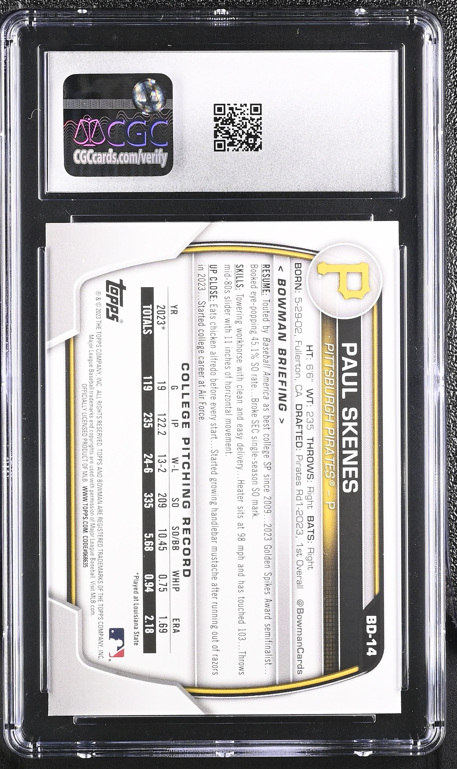 2023 Bowman #BD-14 Paul Skenes CGC 10