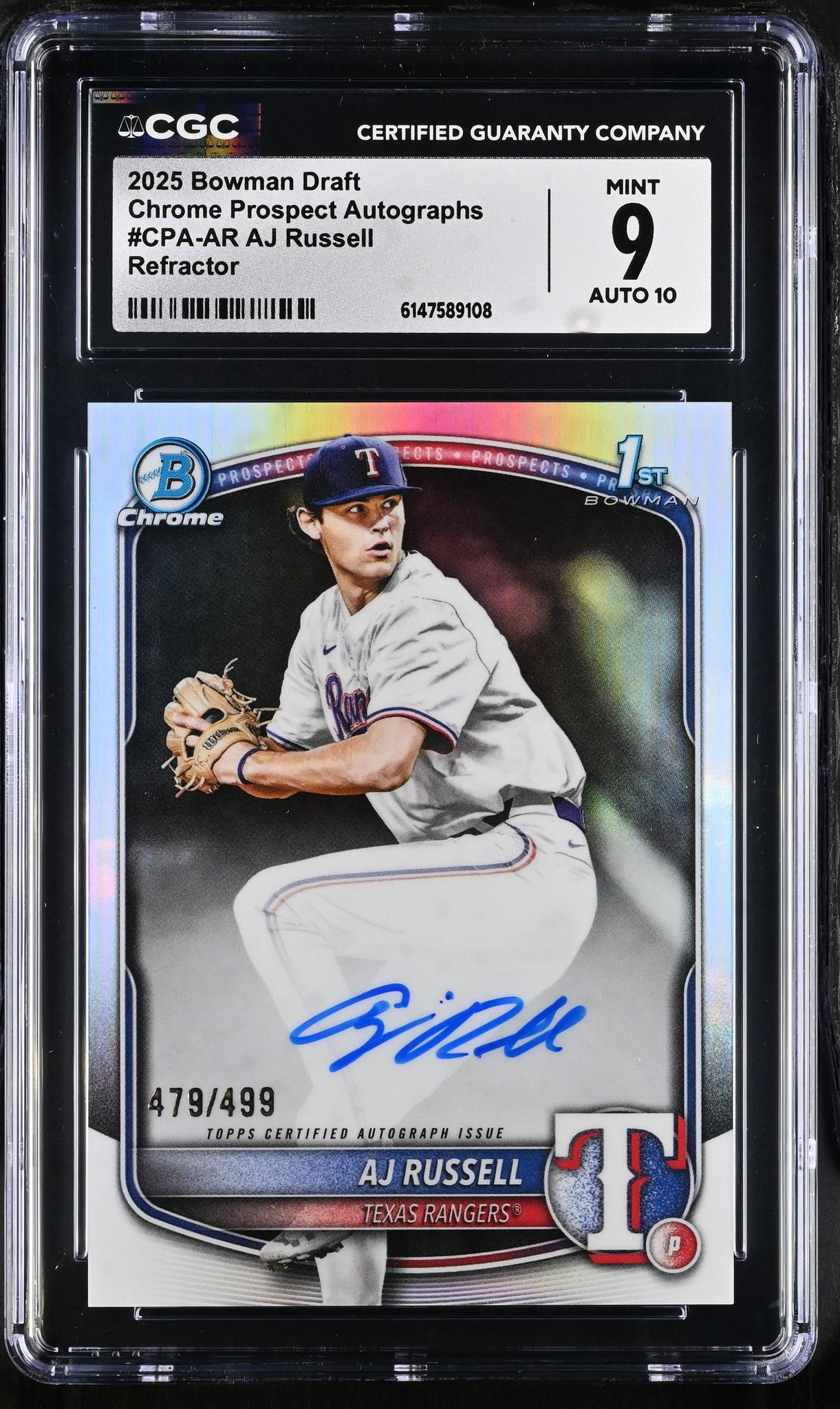 2025 Bowman #CPA-AR AJ Russell Chrome Prospect Autographs /499 Auto CGC 9