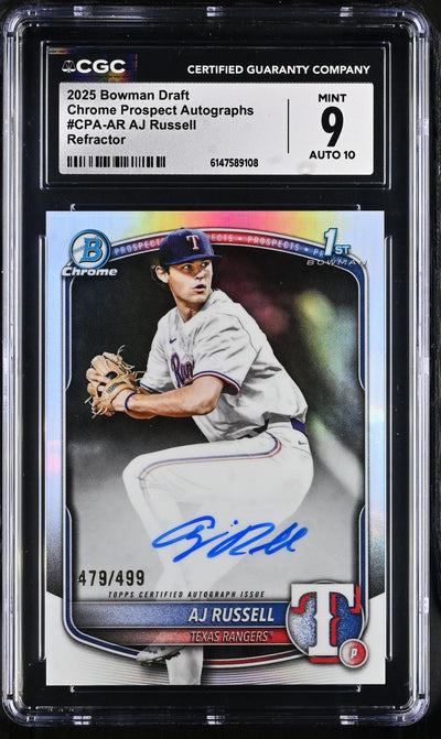 2025 Bowman Chrome Prospect Autographs AJ Russell #CPA-AR Refractor Auto /499 CGC 9