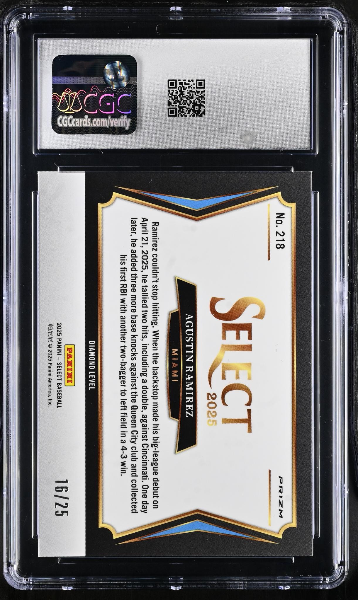 2025 Select #218 Agustin Ramirez Tie-Dye /25 CGC 10