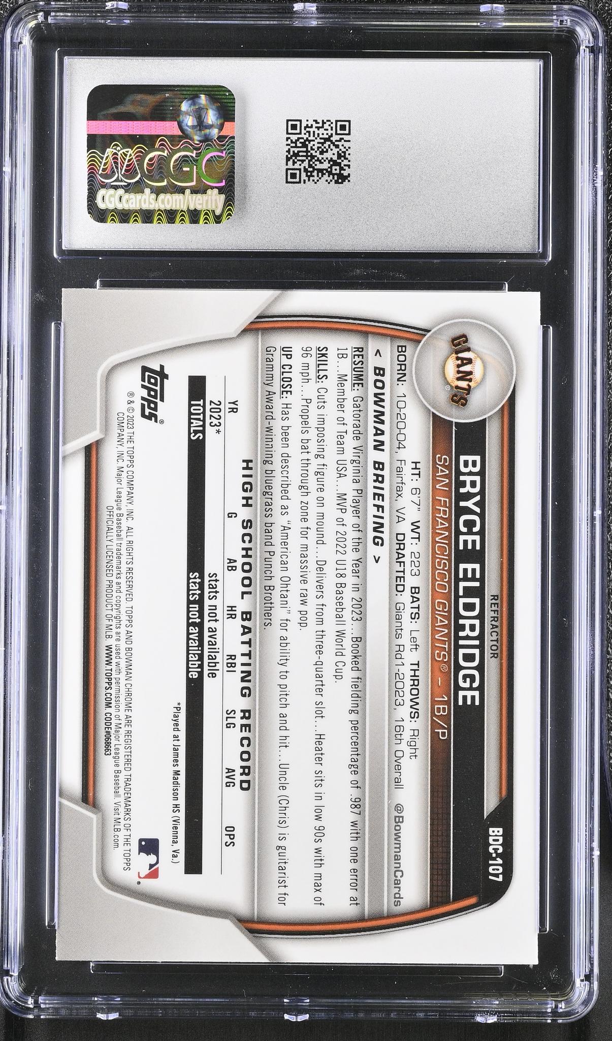 2023 Bowman #BDC-107 Bryce Eldridge CGC 10