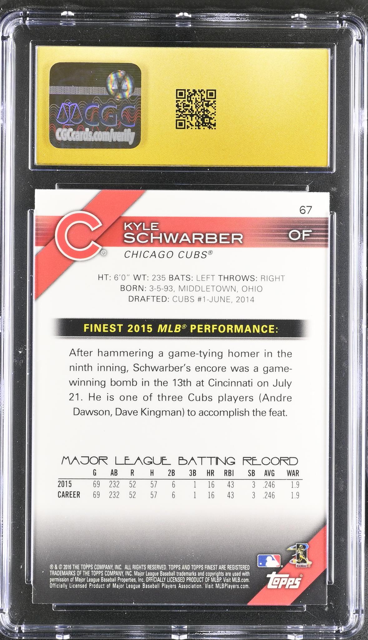 2016 Topps Finest #67 Kyle Schwarber CGC 10