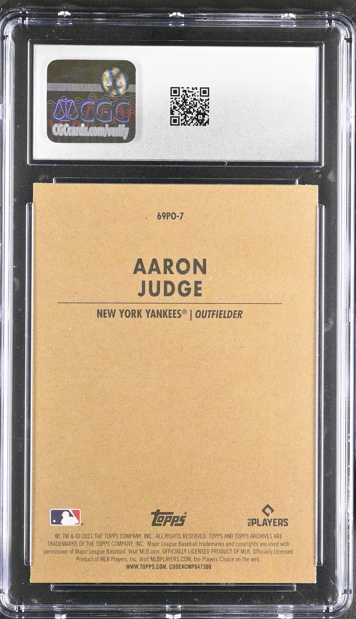 2021 Topps Archives #69PO-7 Aaron Judge '63 Topps Peel-Offs CGC 10