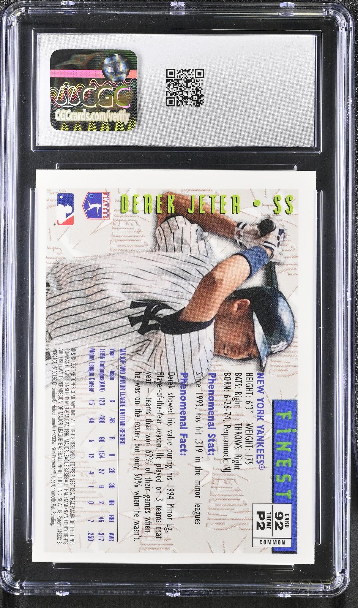 1996 Topps Finest #92 Derek Jeter Phenoms CGC 9