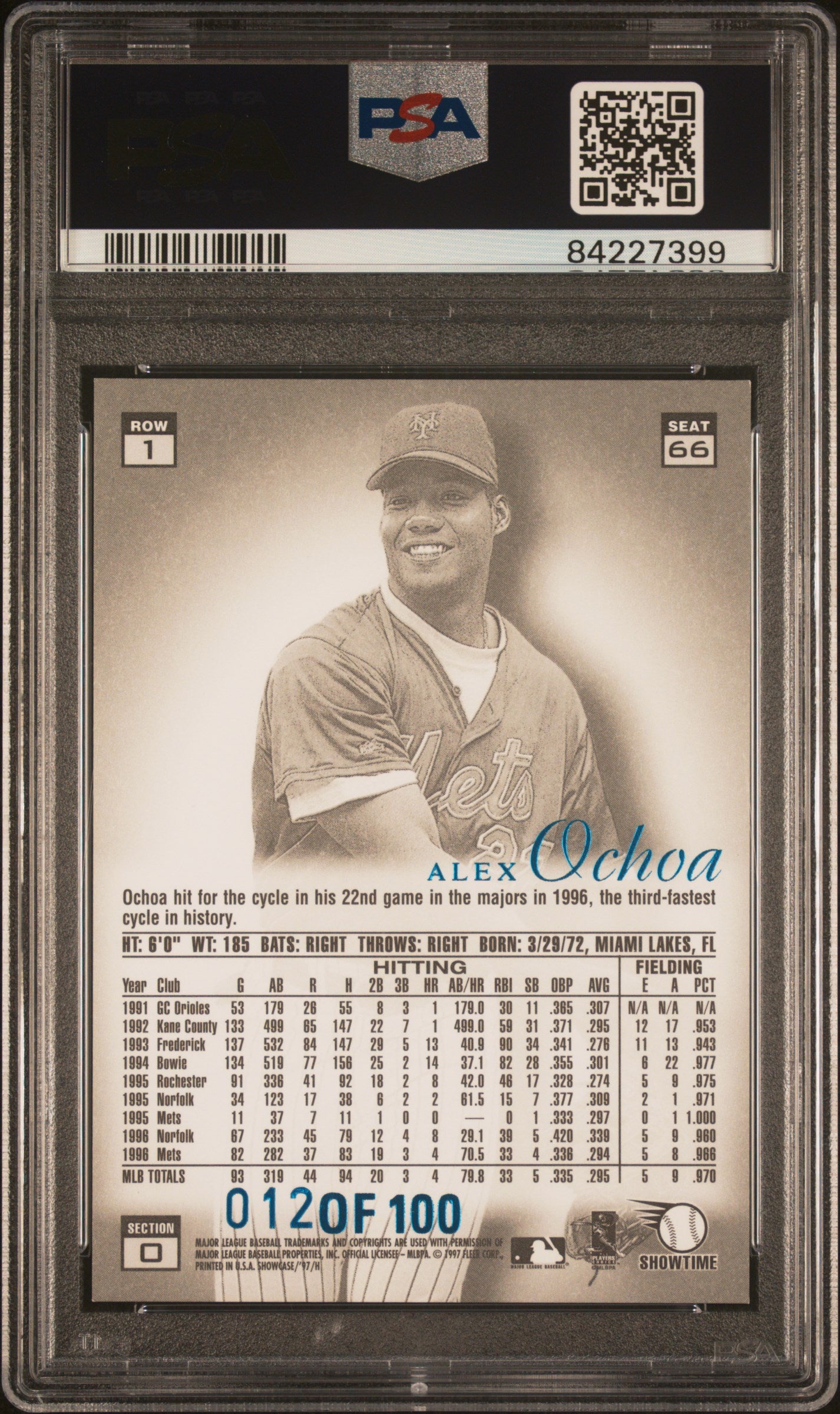 1997 Flair Showcase Legacy Collection Row 1 Alex Ochoa #66 PSA 8