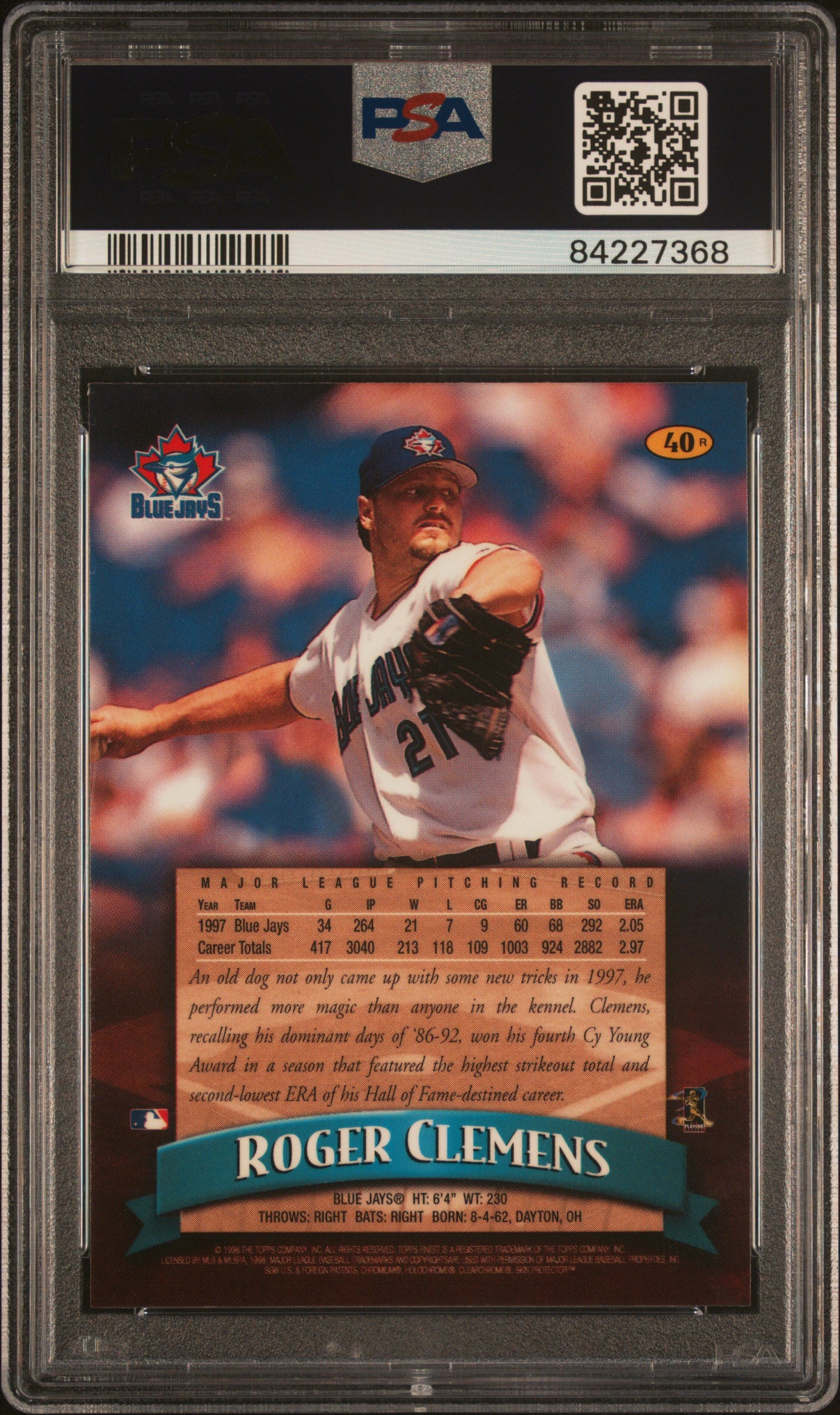 1998 Finest Refractor W/Coating Roger Clemens #40 PSA 8