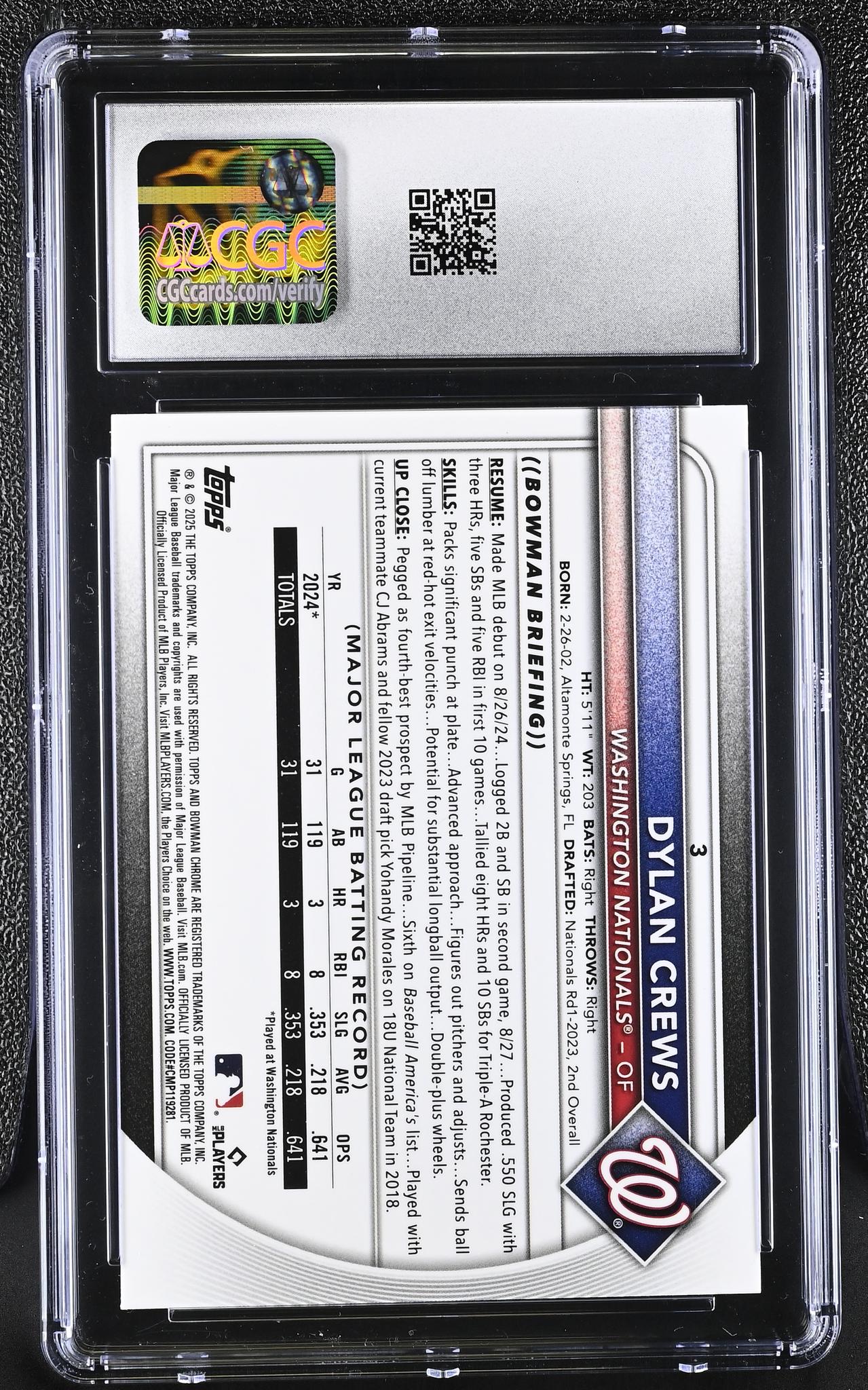 2025 Bowman Chrome #3 Dylan Crews Red Rookie Redemption 6147588264 CGC 10