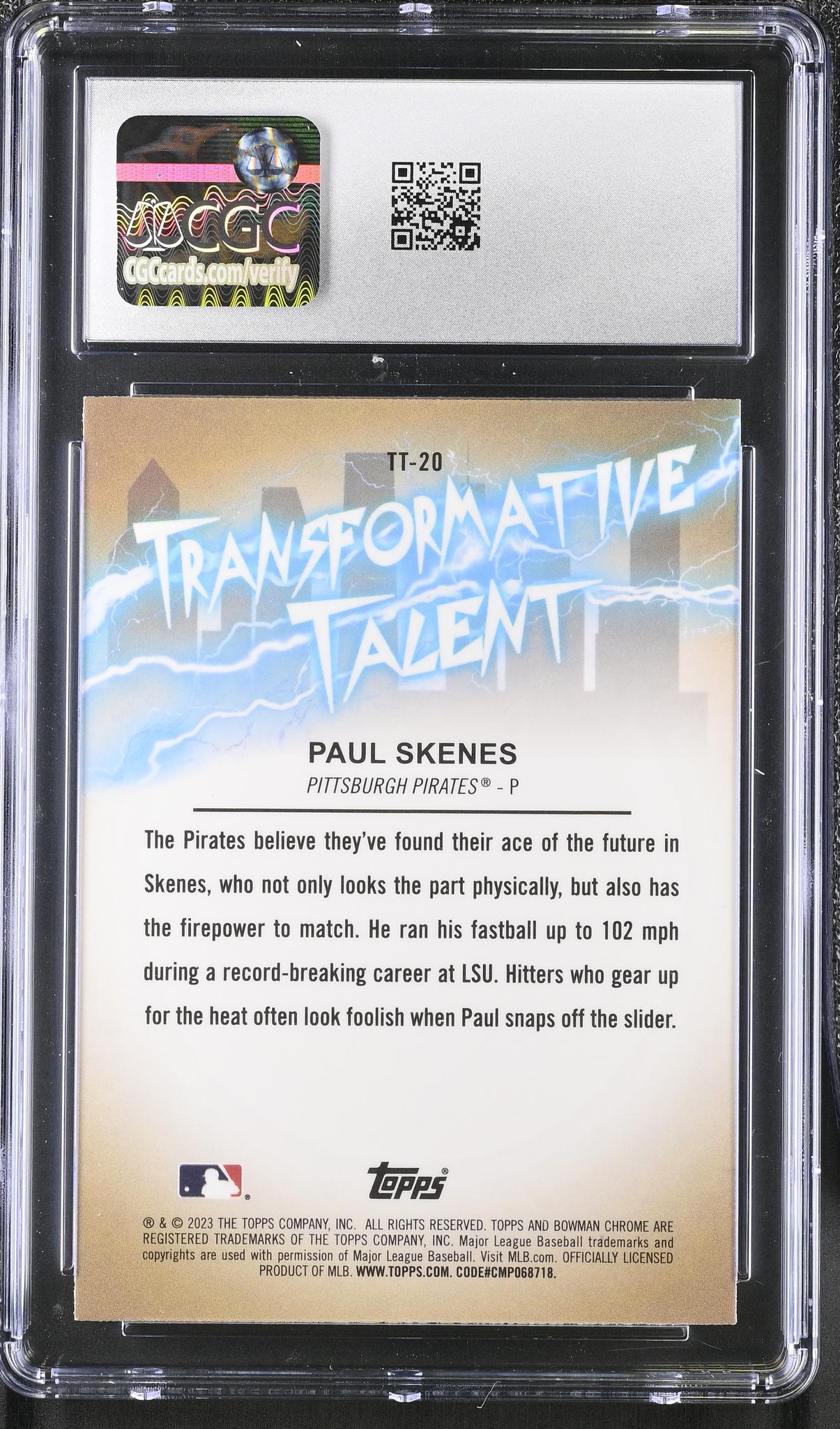 2023 Bowman Chrome #TT-20 Paul Skenes Transformative Talent CGC 9.5