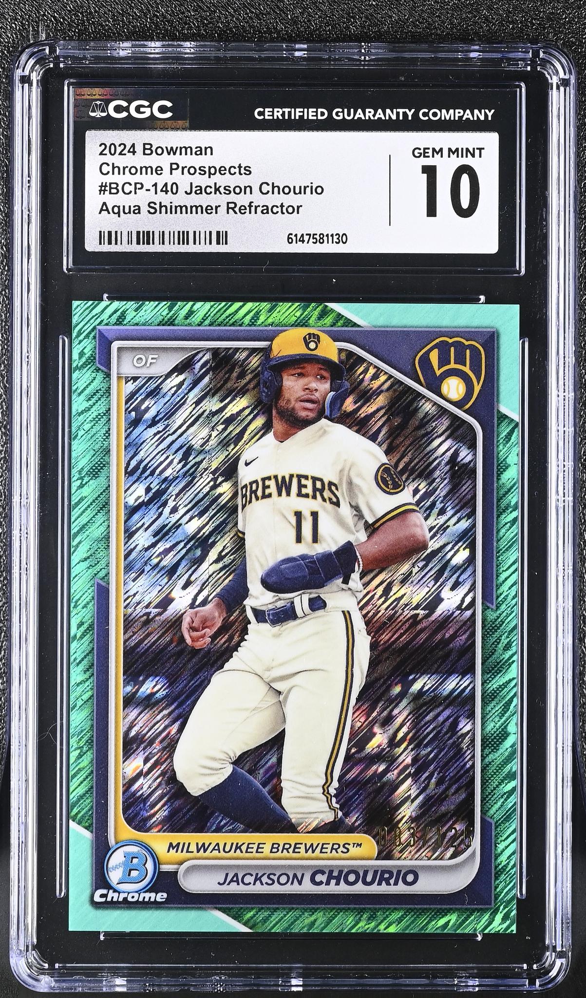 2024 Bowman #BCP-140 Jackson Chourio Aqua Shimmer Refractor /225 CGC 10