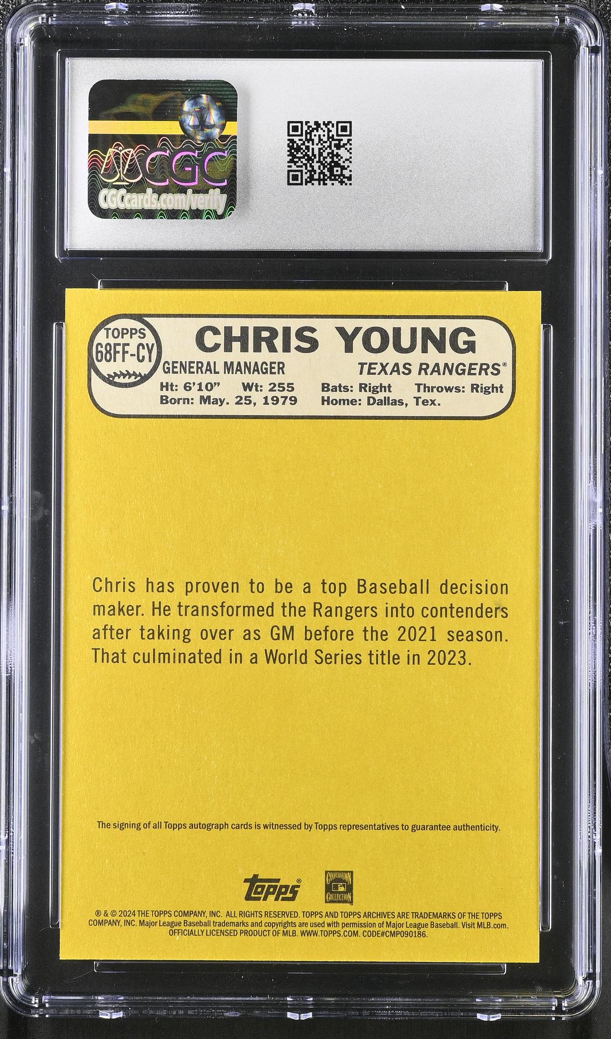 2024 Topps Archives # Chris Young '68 Fan Favorites Autographs Auto CGC 10